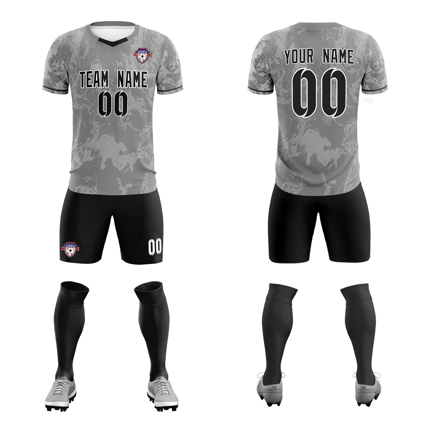 Custom Gray Classic Graffiti Pattern Sportswear Soccer Tops/Sets Jersey