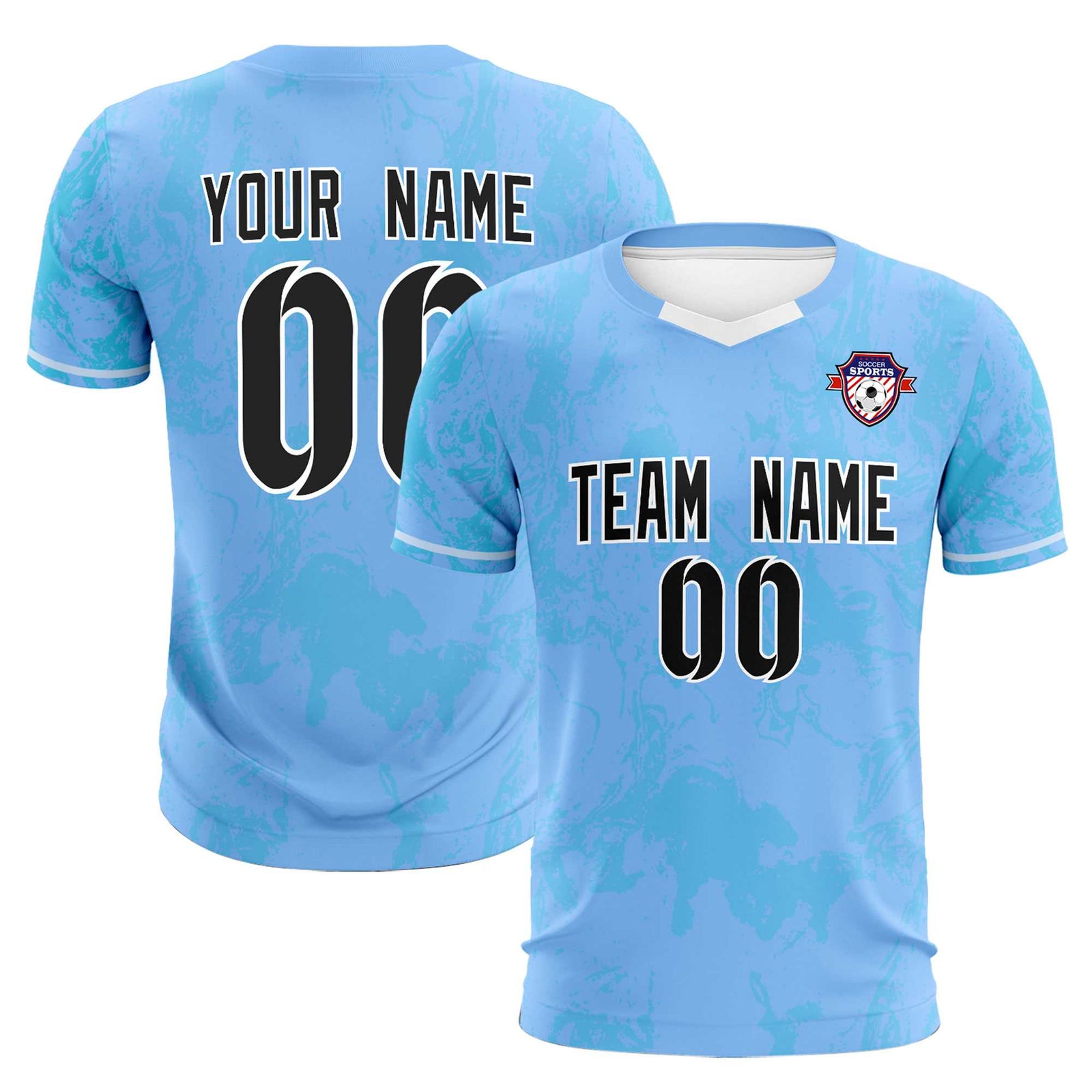 Custom Light Blue Classic Graffiti Pattern Sportswear Soccer Tops/Sets Jersey