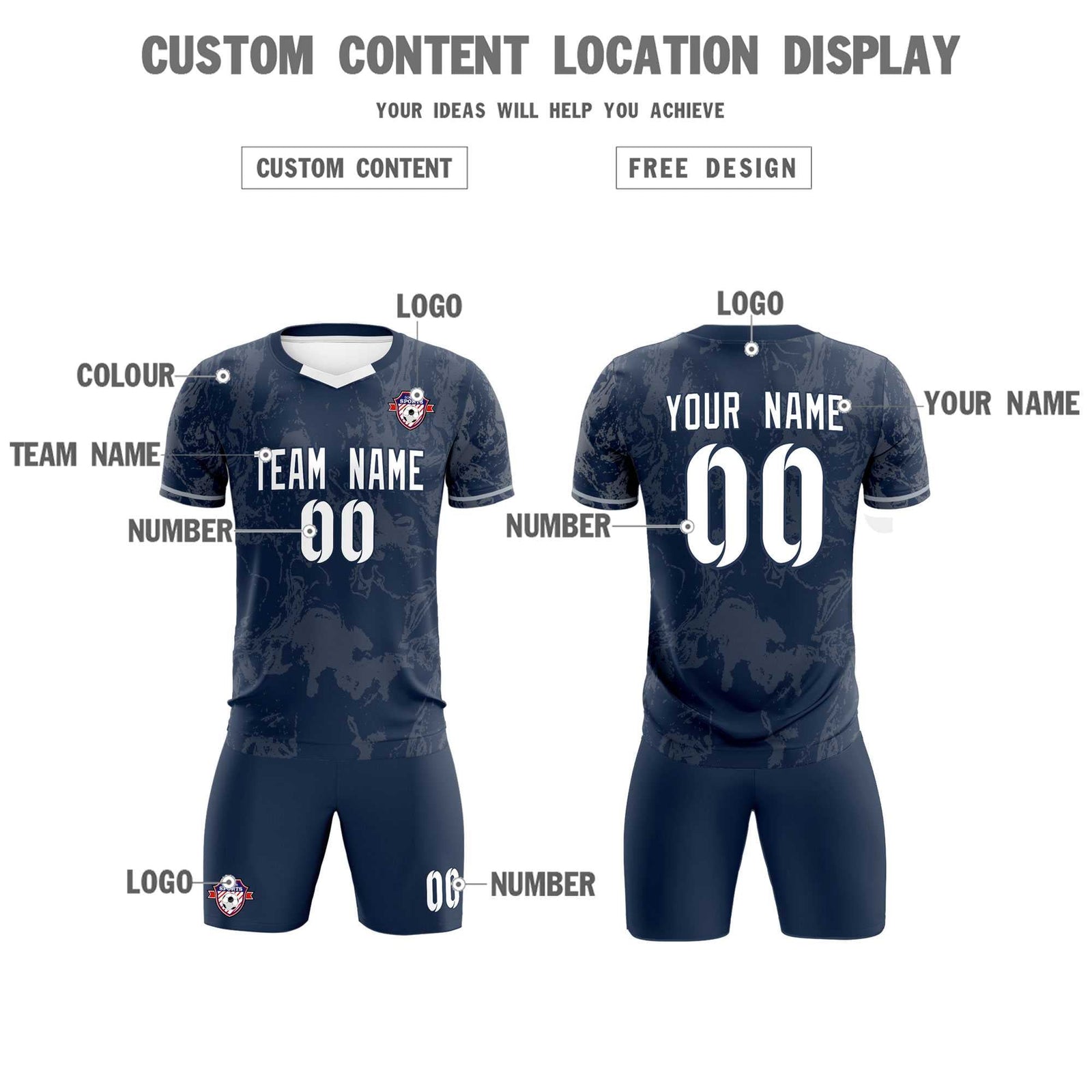 Custom Navy Classic Graffiti Pattern Sportswear Soccer Tops/Sets Jersey