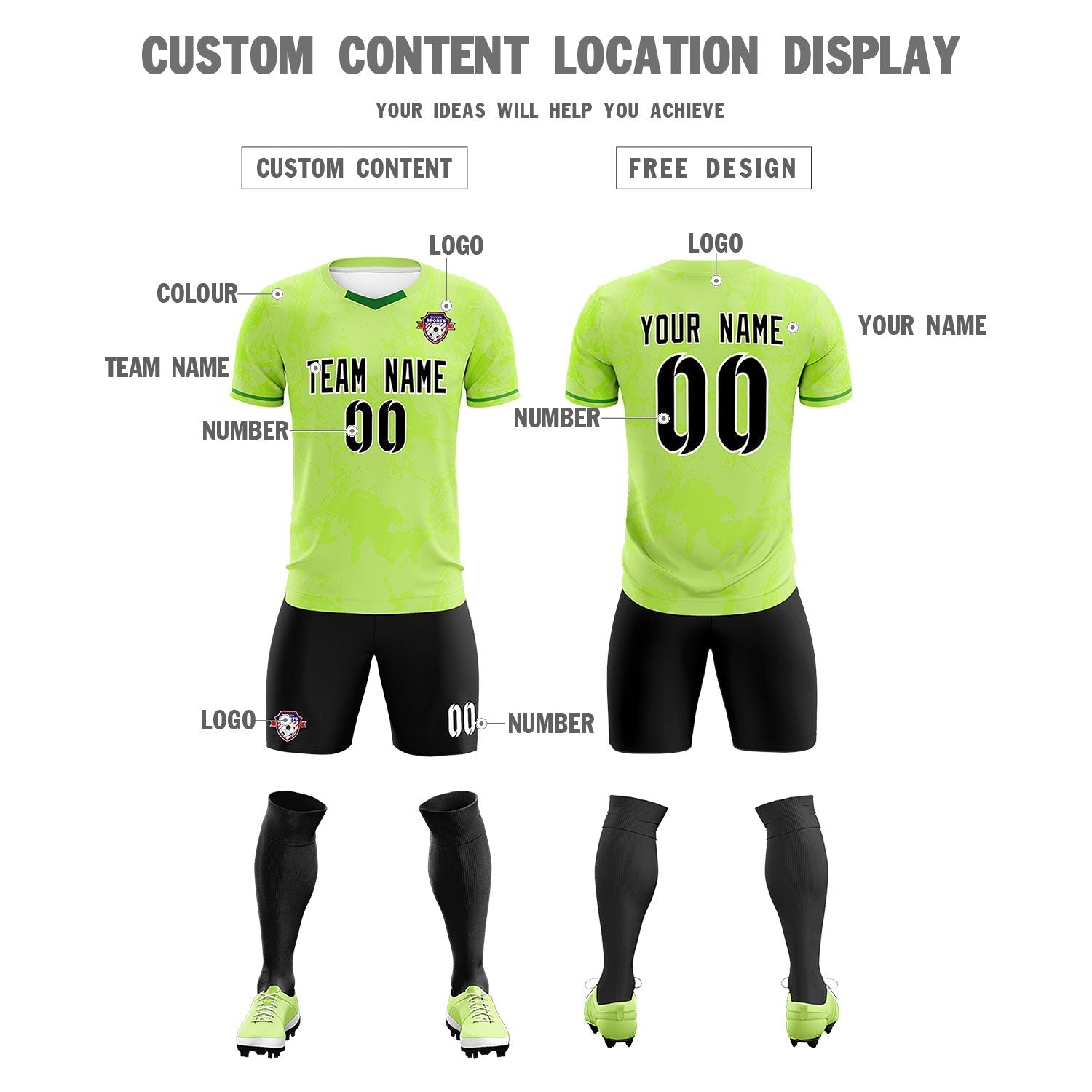 Custom Green Classic Graffiti Pattern Sportswear Soccer Tops/Sets Jersey