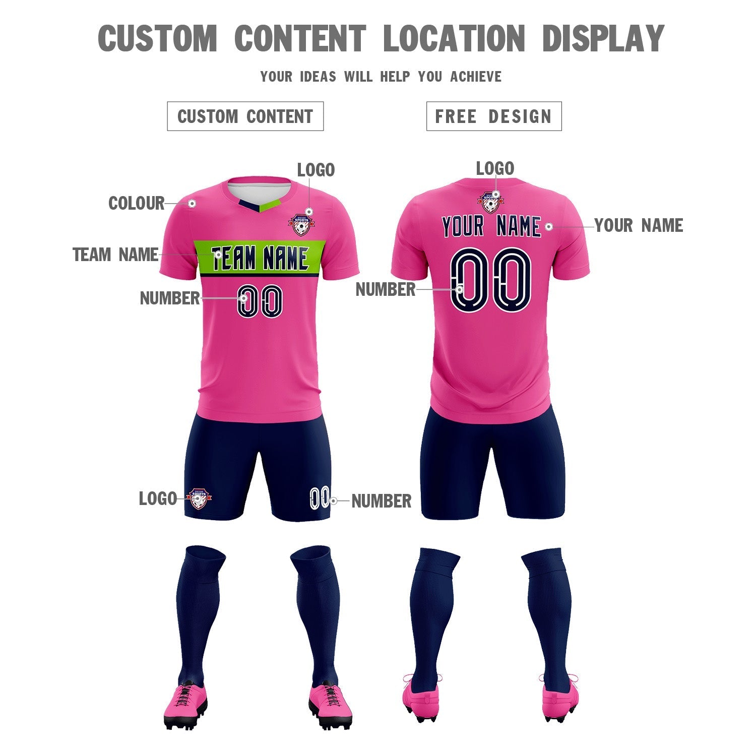 Custom Pink Classic Sports Sets Soccer Shirt Jersey