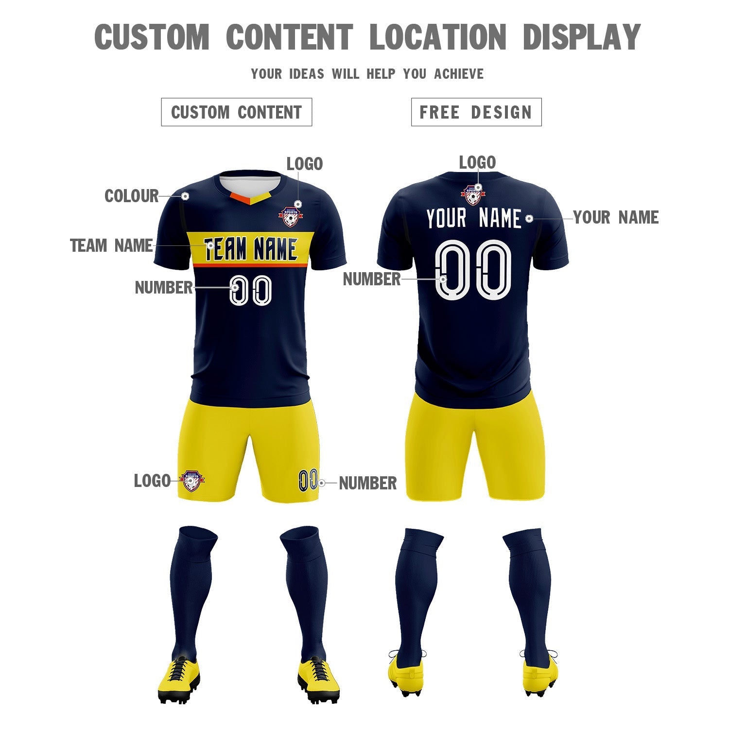 Custom Navy Classic Sports Sets Soccer Shirt Jersey