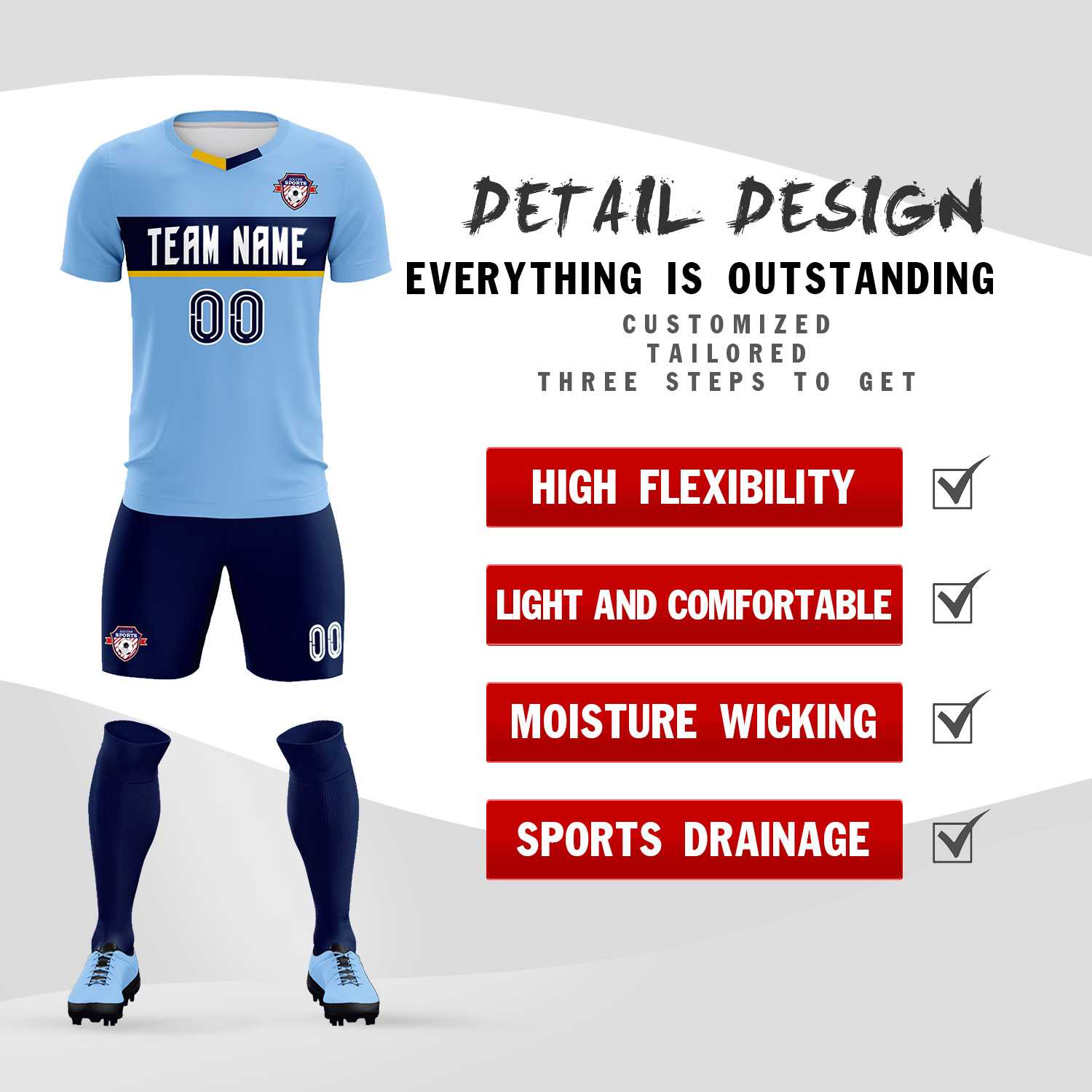 Custom Light Blue Classic Sports Sets Soccer Shirt Jersey