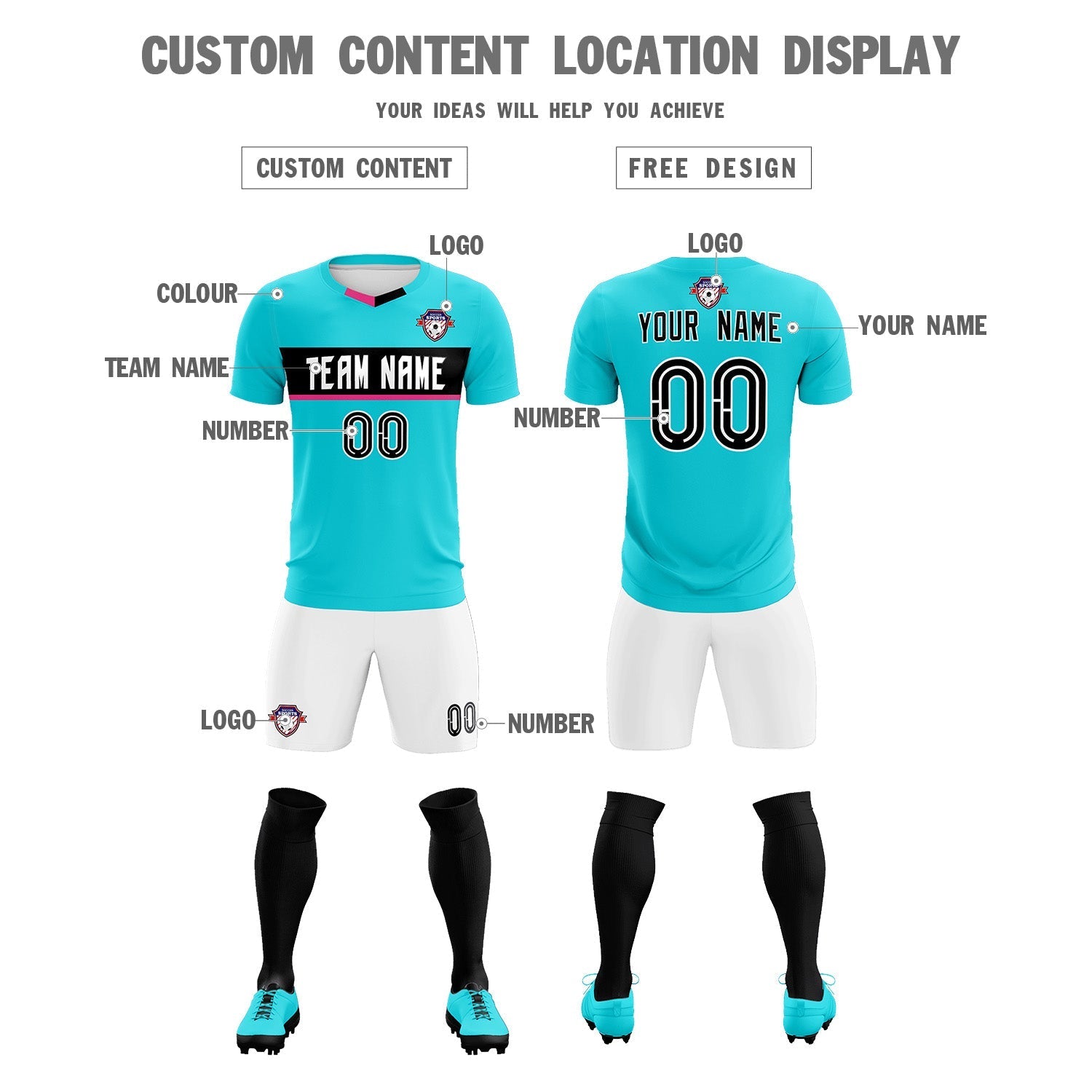 Custom Sky Blue Classic Sports Sets Soccer Shirt Jersey