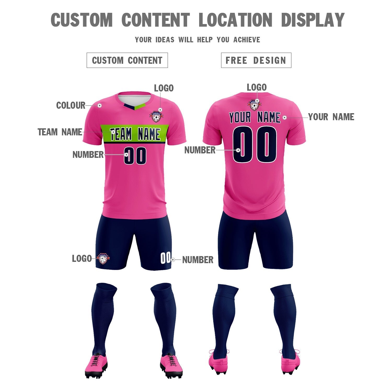 Custom Pink Classic Sports Sets Soccer Shirt Jersey
