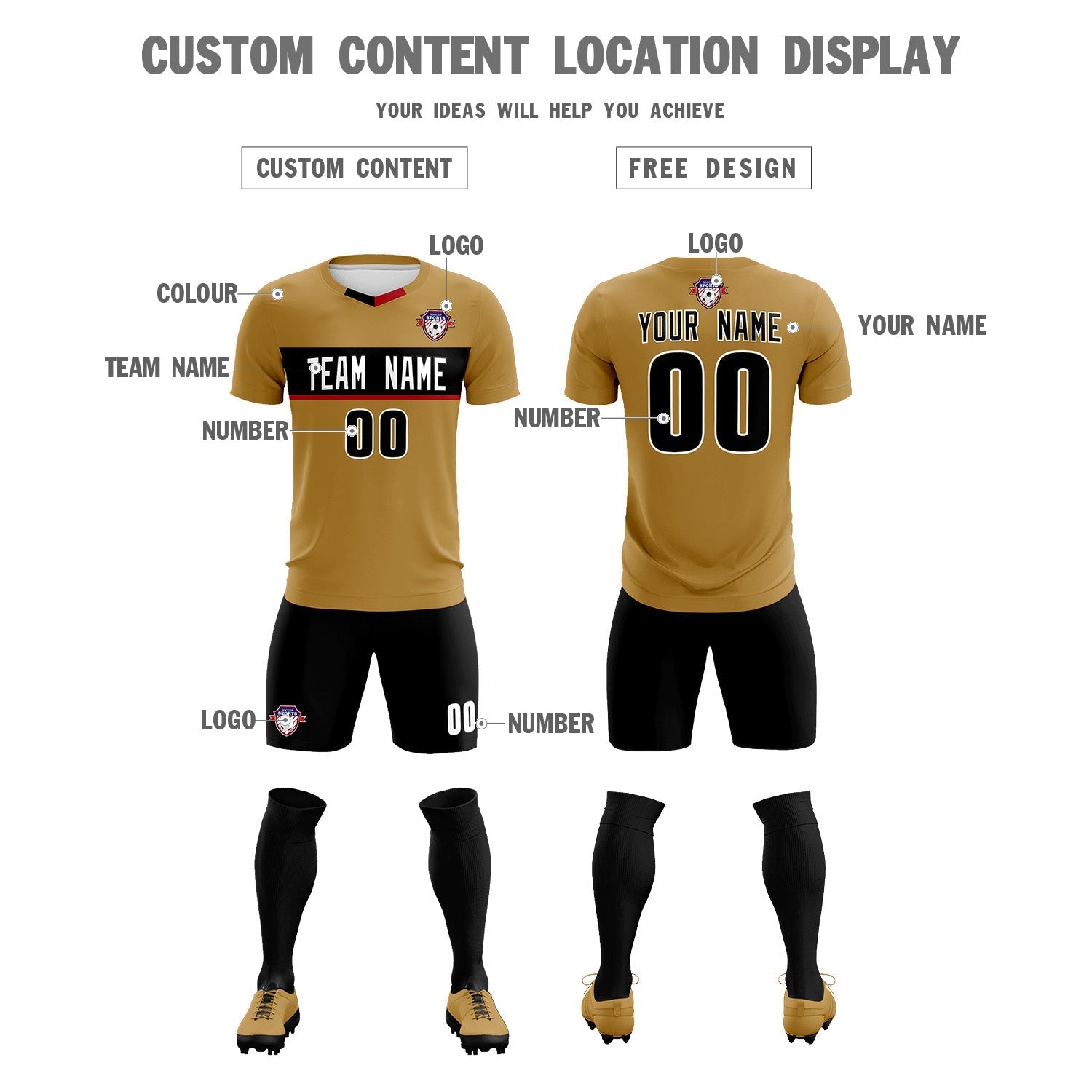 Custom Old Gold Classic Sports Sets Soccer Shirt Jersey