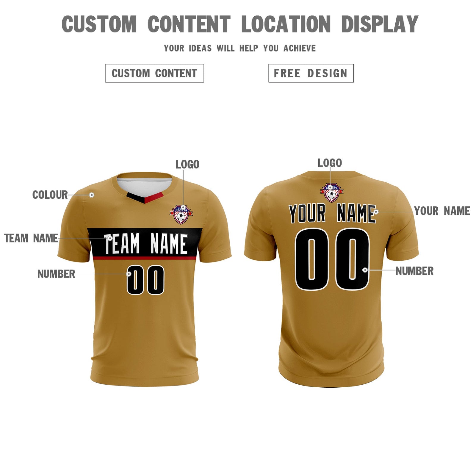 Custom Old Gold Classic Sports Sets Soccer Shirt Jersey