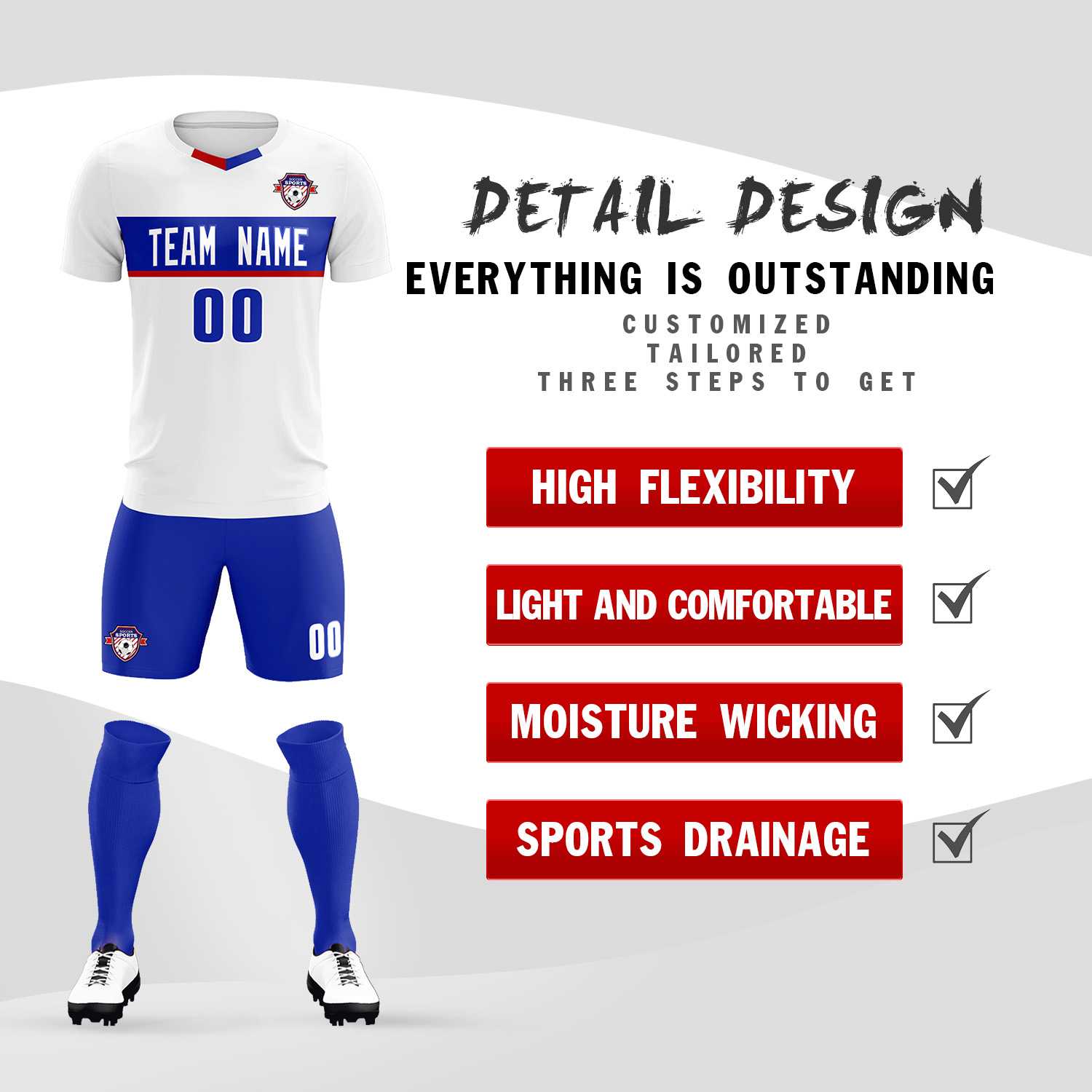 Custom White Classic Sports Sets Soccer Shirt Jersey