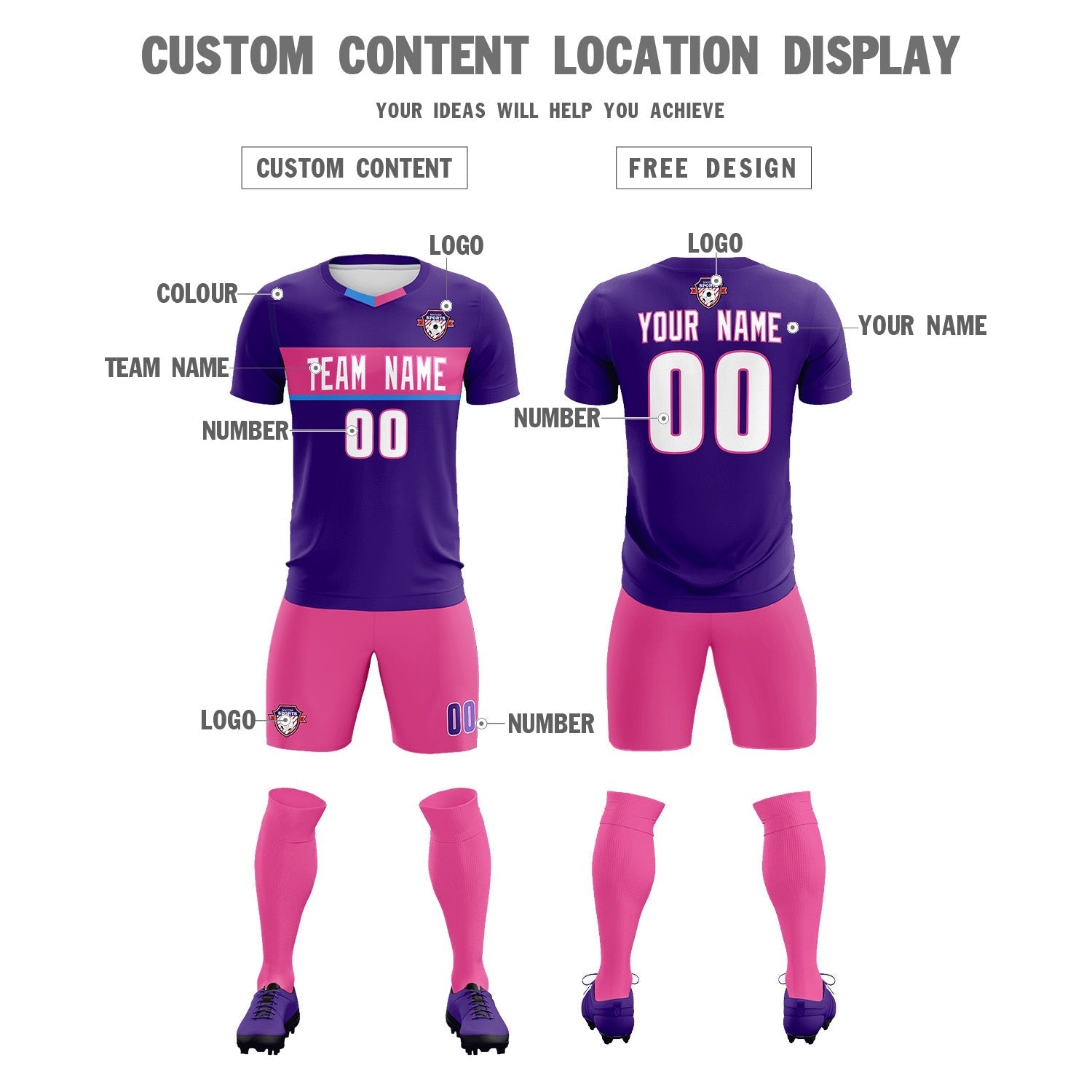 Custom Purple Classic Sports Sets Soccer Shirt Jersey