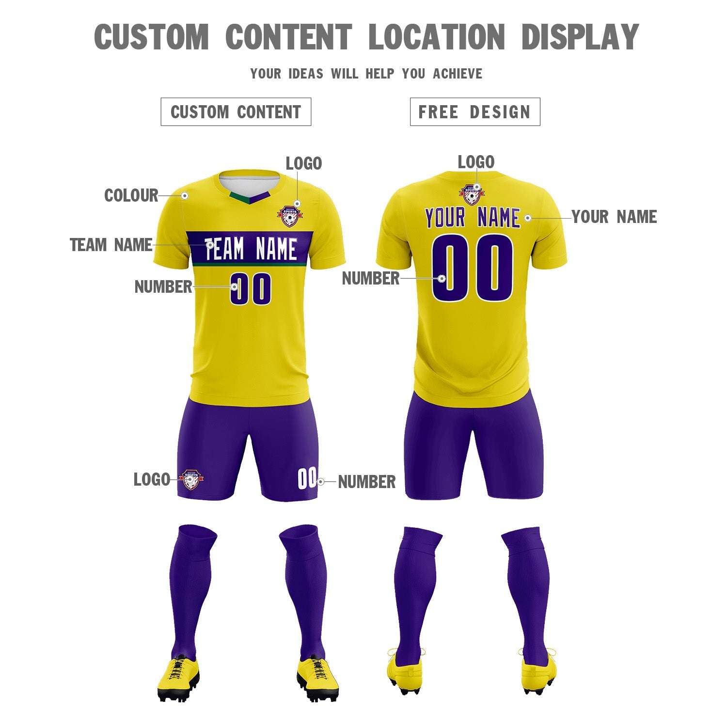 Custom Gold Classic Sports Sets Soccer Shirt Jersey