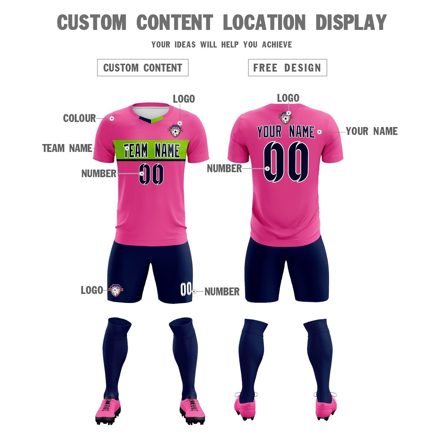 Custom Pink Classic Sports Sets Soccer Shirt Jersey