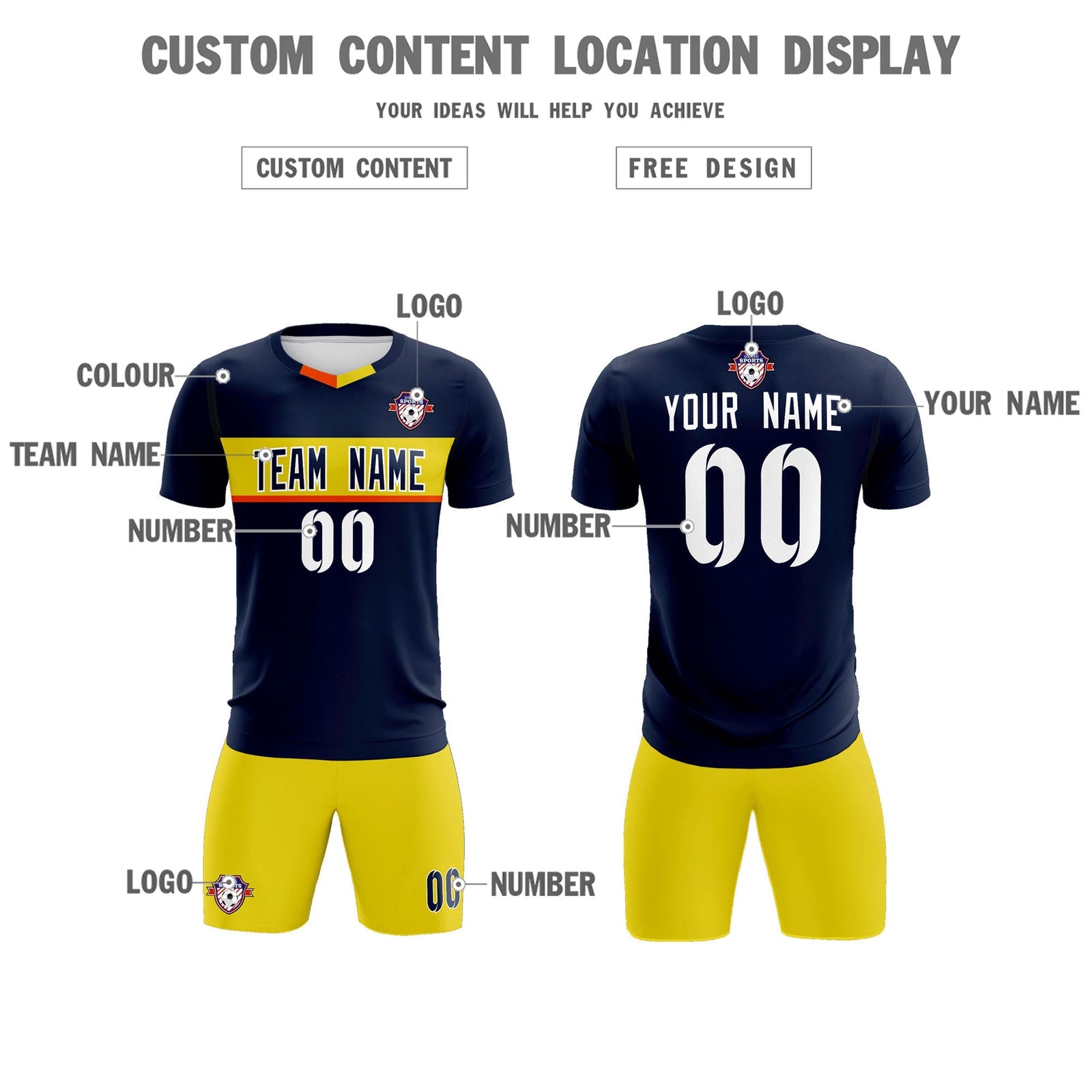 Custom Navy Classic Sports Sets Soccer Shirt Jersey