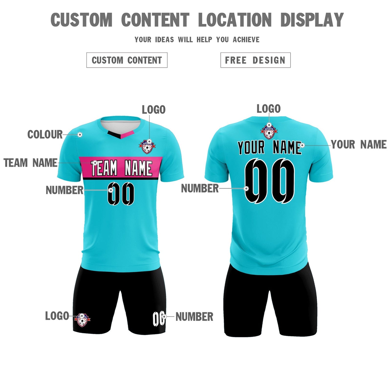 Custom Sky Blue Classic Sports Sets Soccer Shirt Jersey