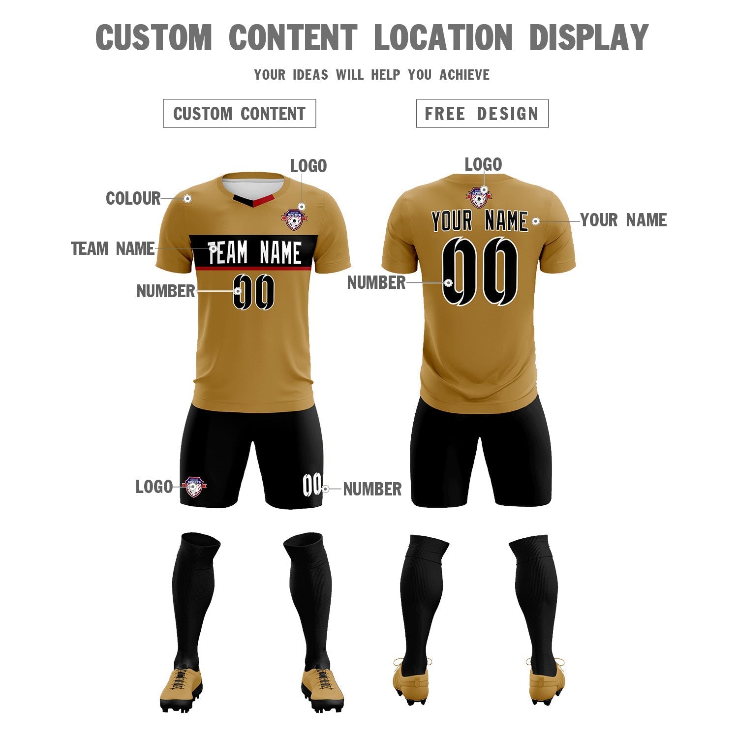 Custom Old Gold Classic Sports Sets Soccer Shirt Jersey