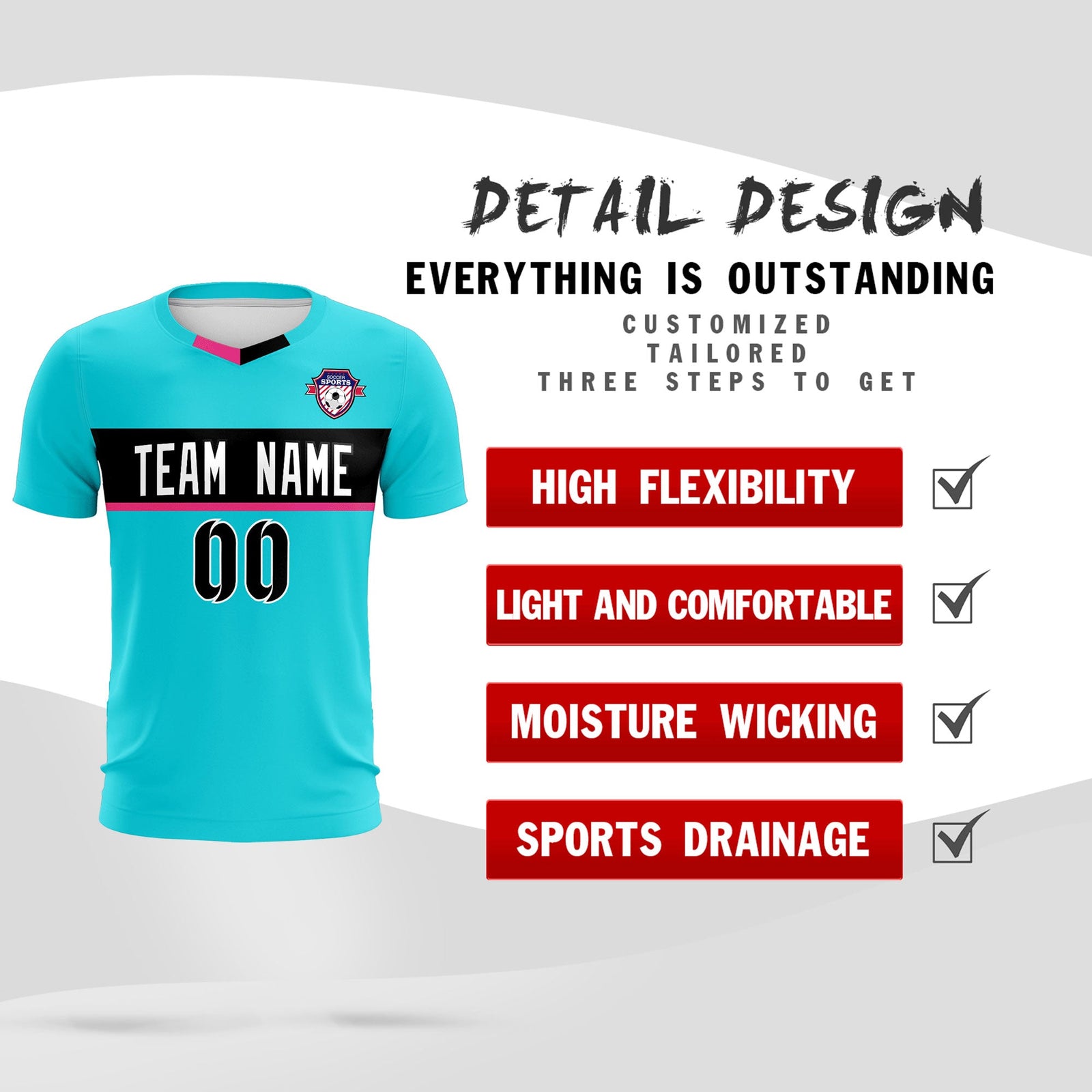 Custom Sky Blue Classic Sports Sets Soccer Shirt Jersey