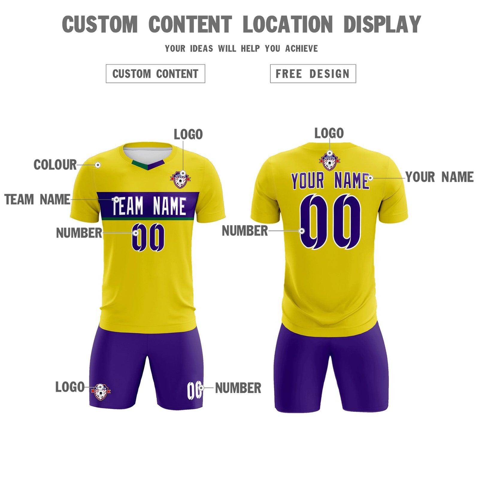 Custom Gold Classic Sports Sets Soccer Shirt Jersey