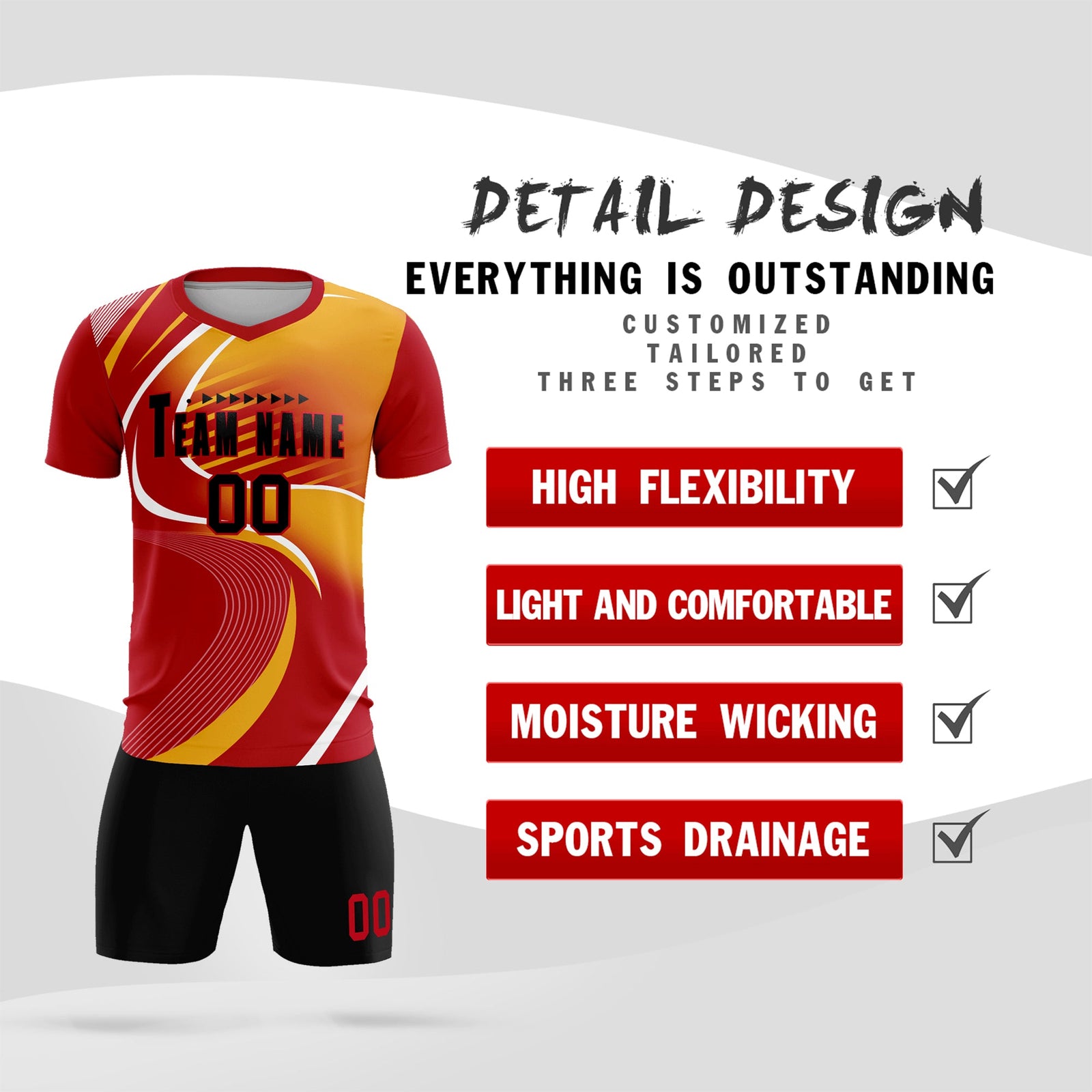 Custom Red Printing Sportswear Soccer Sets Jersey