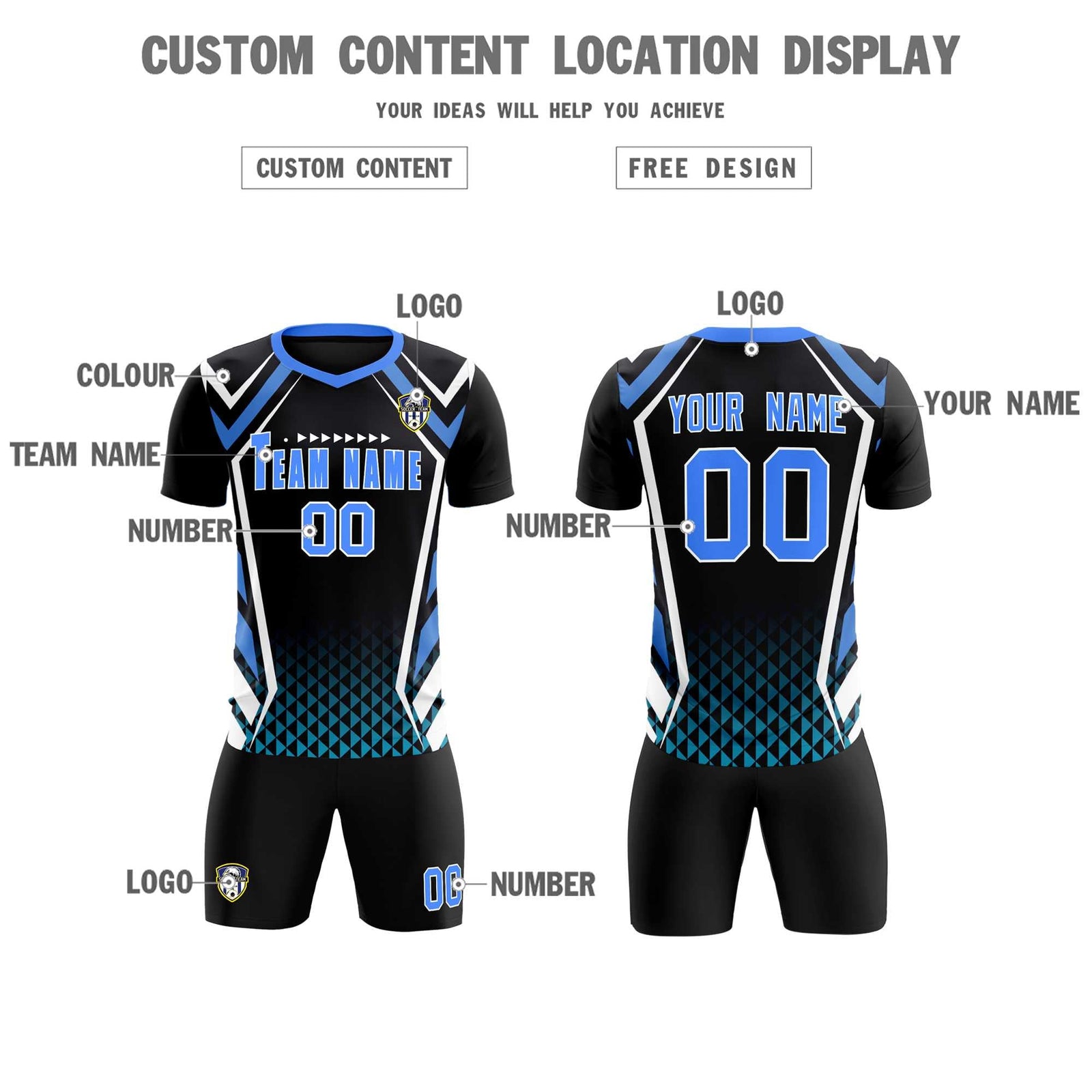 Custom Black Abstract Breathable Soccer Tops/Sets Jersey