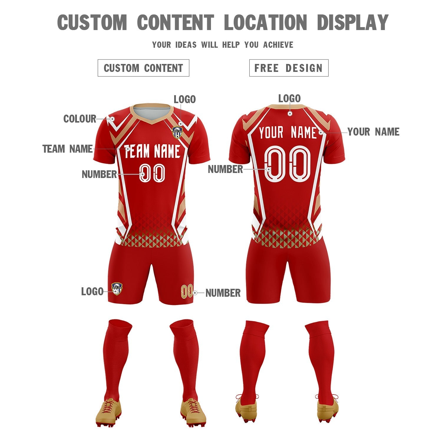 Custom Red Abstract Breathable Soccer Tops/Sets Jersey