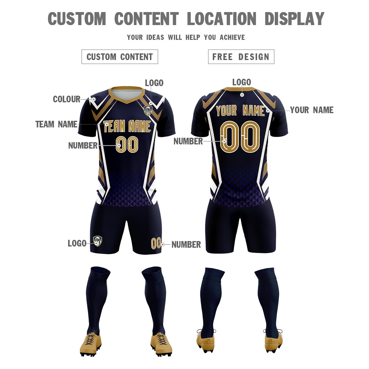 Custom Navy Abstract Breathable Soccer Tops/Sets Jersey