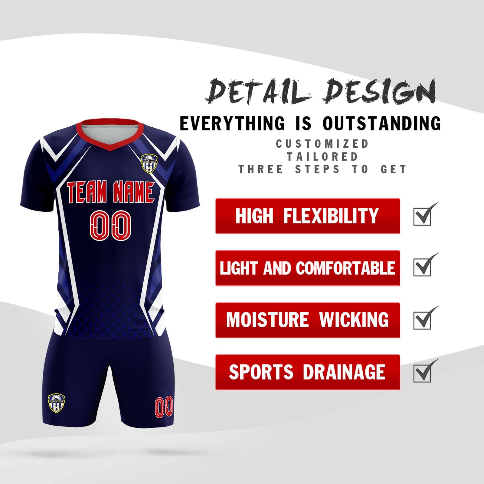 Custom Navy Abstract Breathable Soccer Tops/Sets Jersey