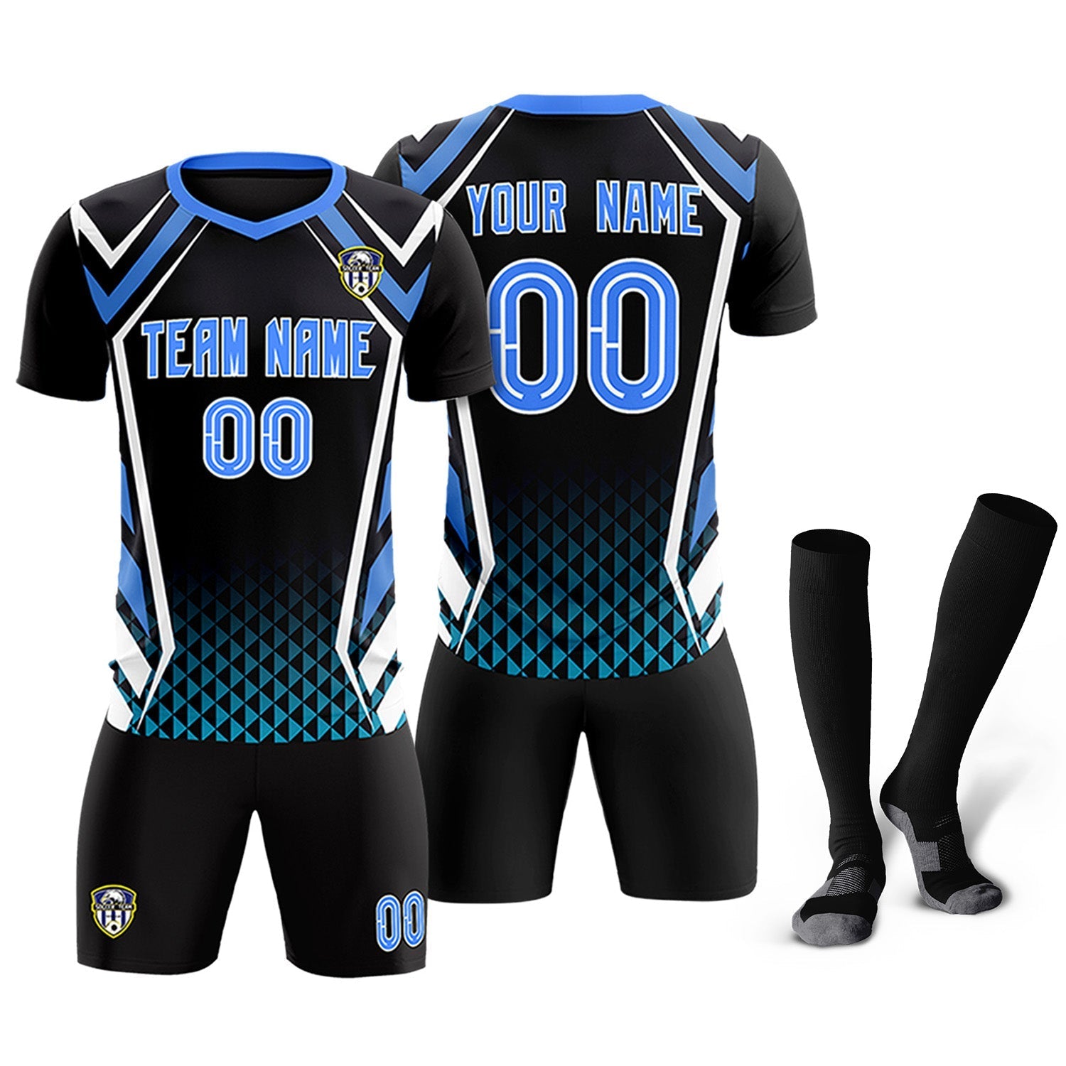 Custom Black Abstract Breathable Soccer Tops/Sets Jersey