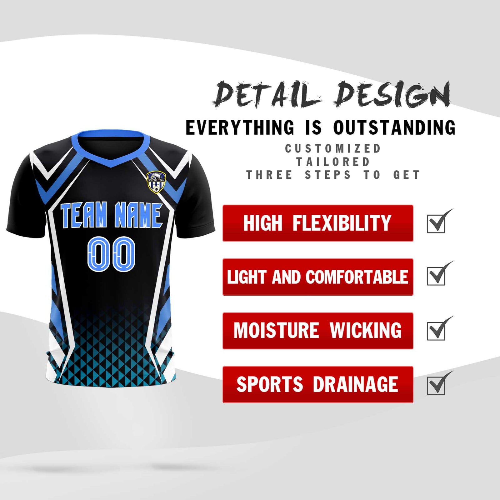 Custom Black Abstract Breathable Soccer Tops/Sets Jersey
