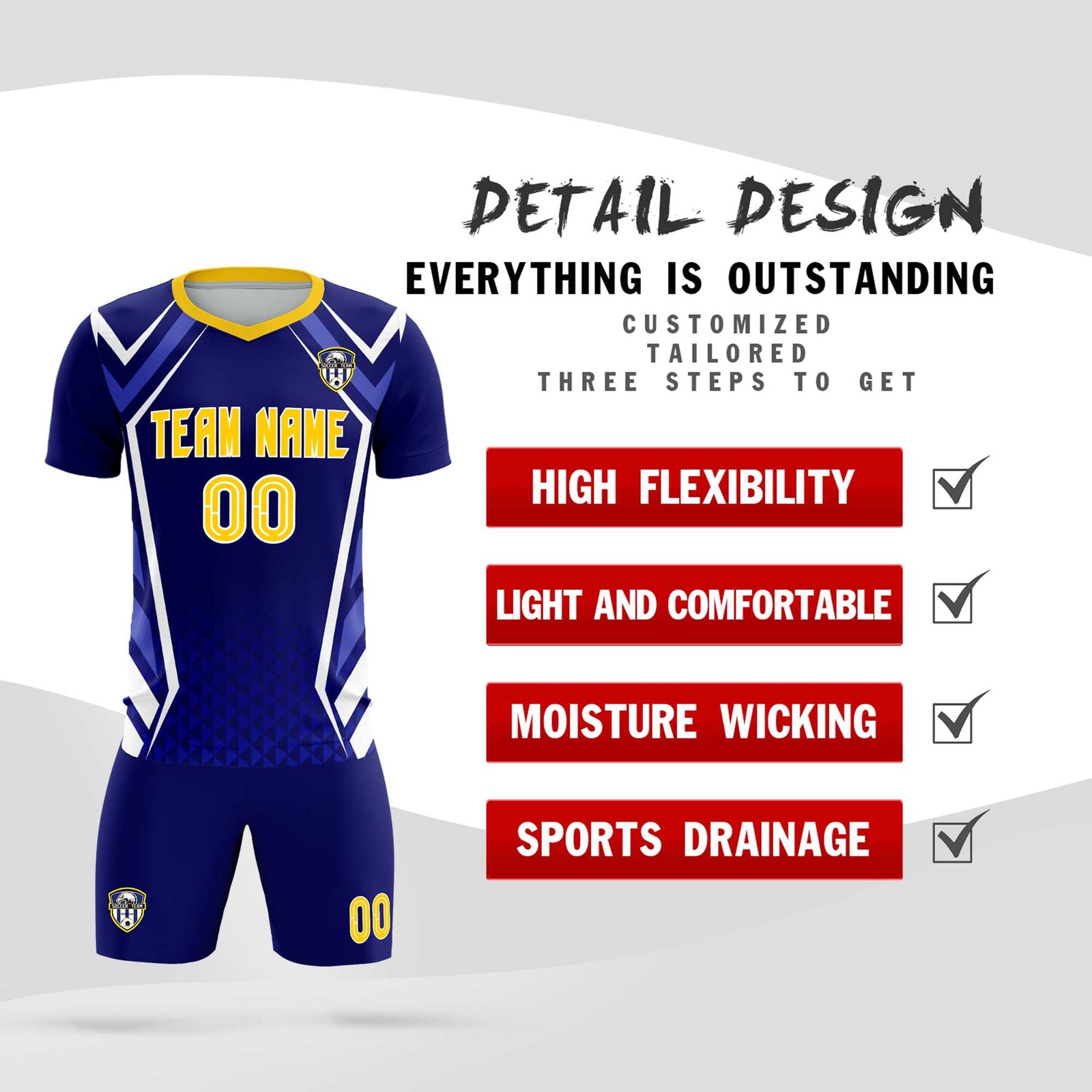 Custom Royal Abstract Breathable Soccer Tops/Sets Jersey