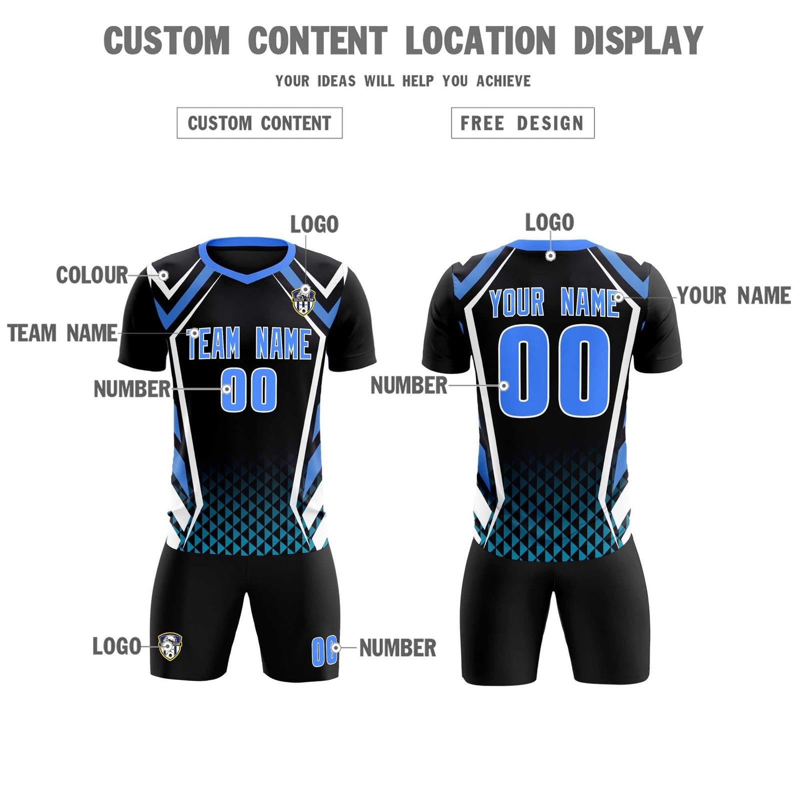 Custom Black Abstract Breathable Soccer Tops/Sets Jersey