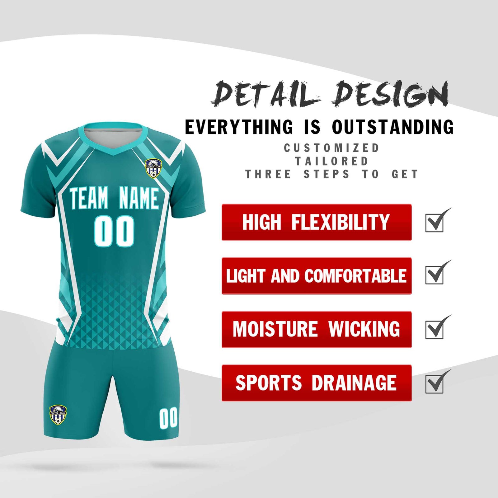 Custom Sky Blue Abstract Breathable Soccer Tops/Sets Jersey