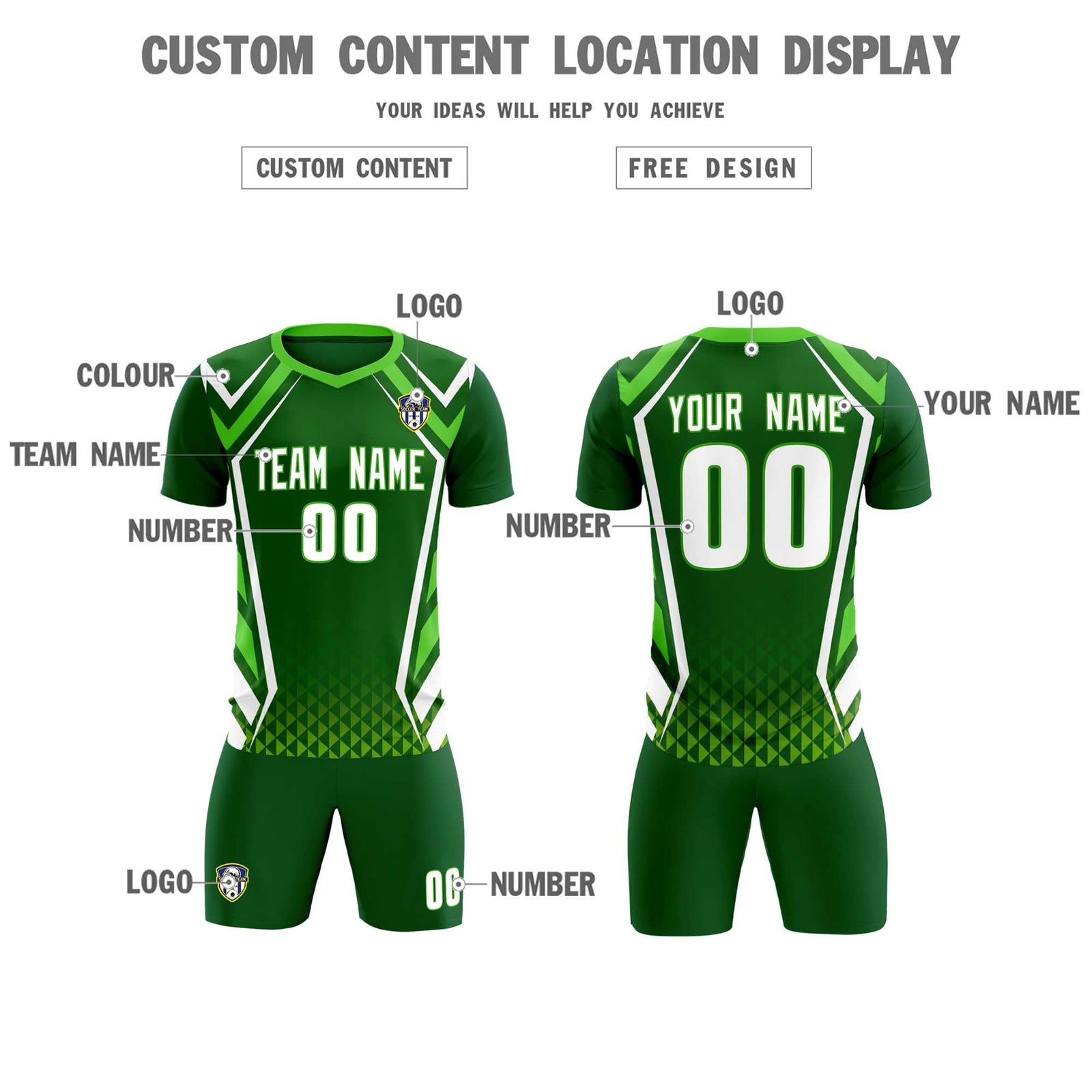 Custom Green Abstract Breathable Soccer Tops/Sets Jersey