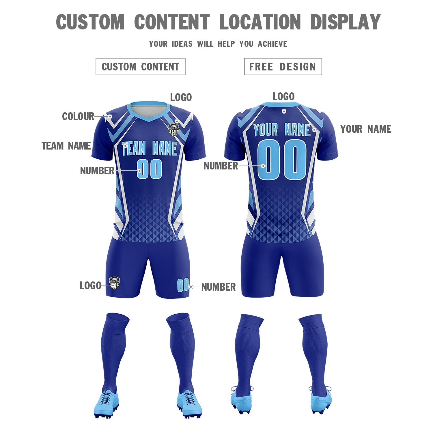 Custom Royal Abstract Breathable Soccer Tops/Sets Jersey
