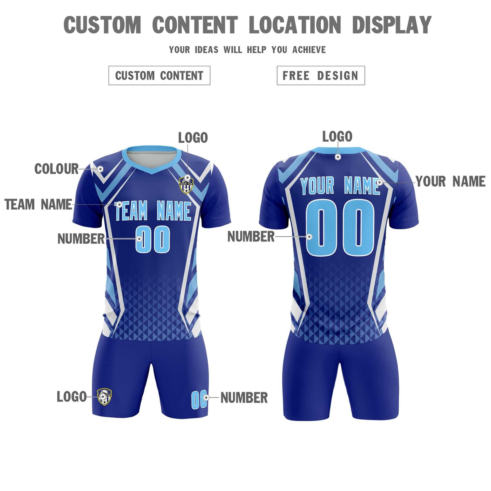 Custom Royal Abstract Breathable Soccer Tops/Sets Jersey