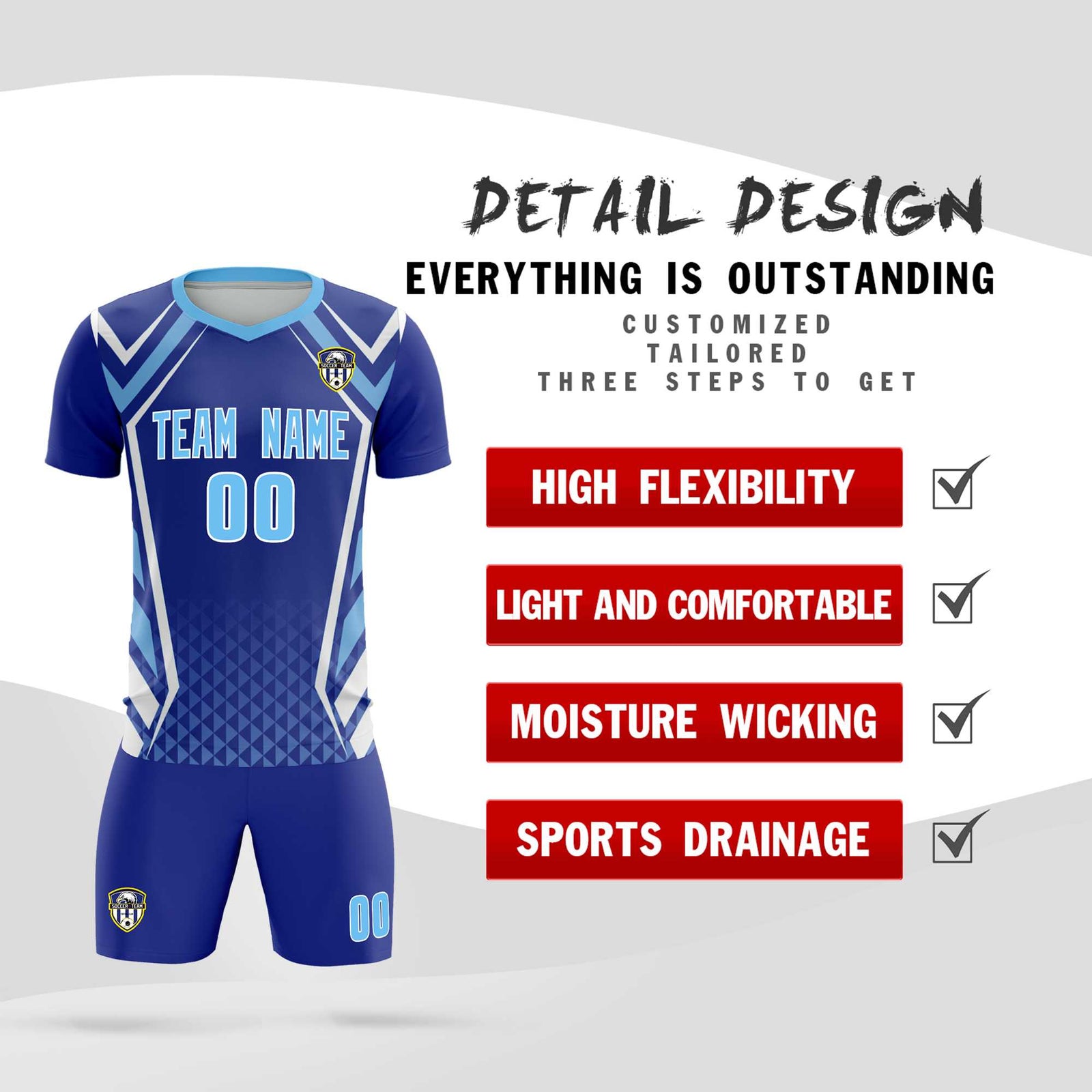 Custom Royal Abstract Breathable Soccer Tops/Sets Jersey