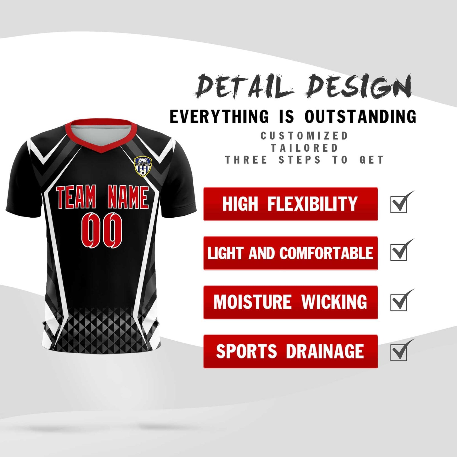 Custom Black Abstract Breathable Soccer Tops/Sets Jersey