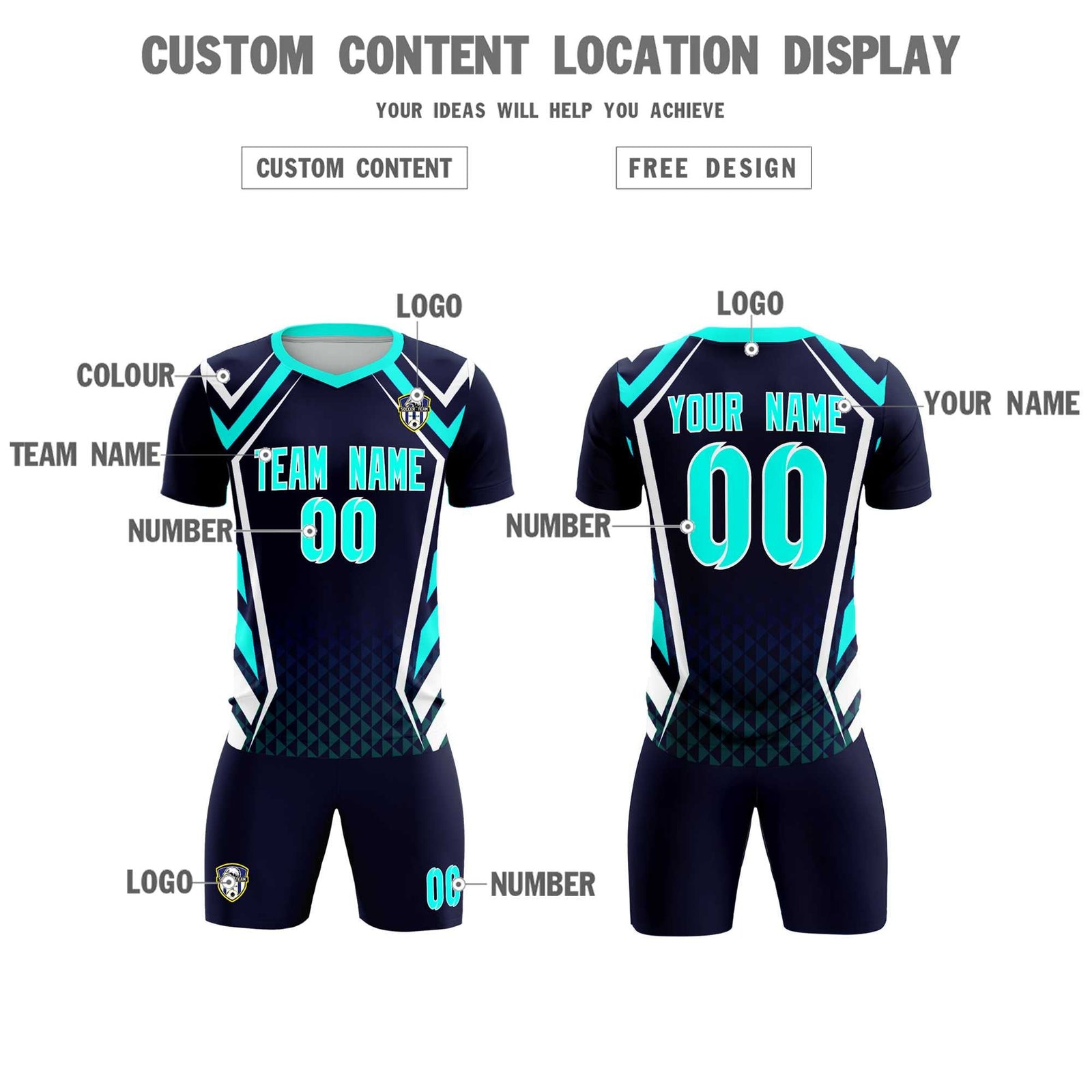 Custom Navy Abstract Breathable Soccer Tops/Sets Jersey