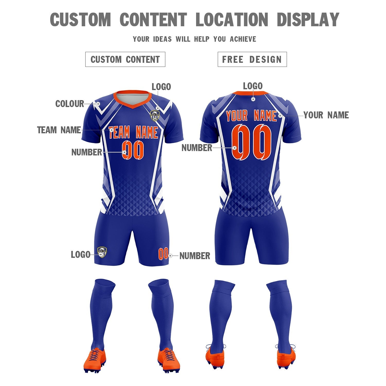 Custom Royal Abstract Breathable Soccer Tops/Sets Jersey