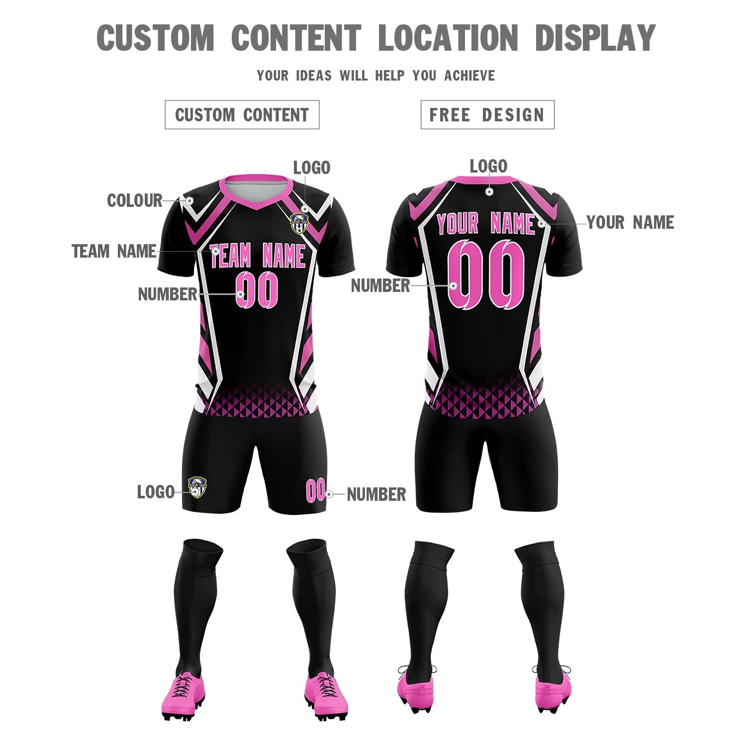 Custom Black Abstract Breathable Soccer Tops/Sets Jersey