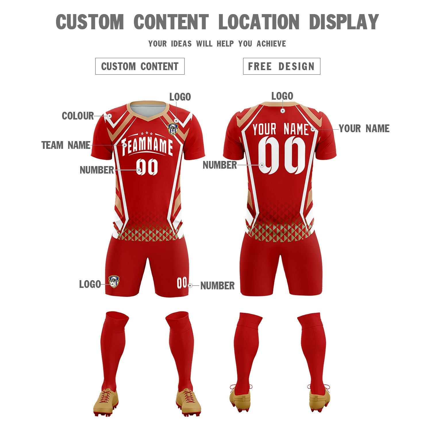 Custom Red Abstract Breathable Soccer Tops/Sets Jersey