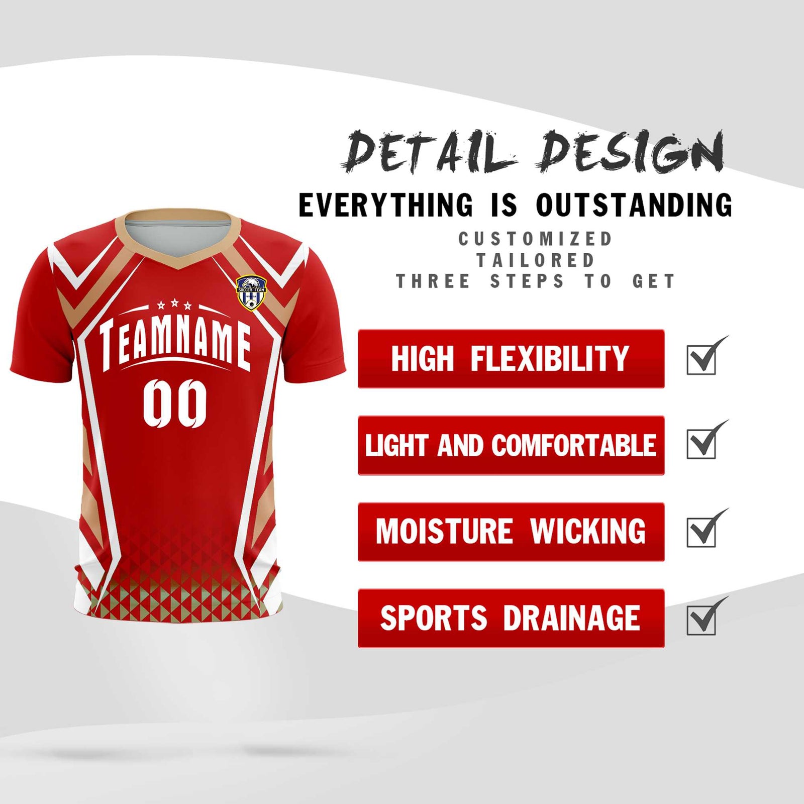 Custom Red Abstract Breathable Soccer Tops/Sets Jersey