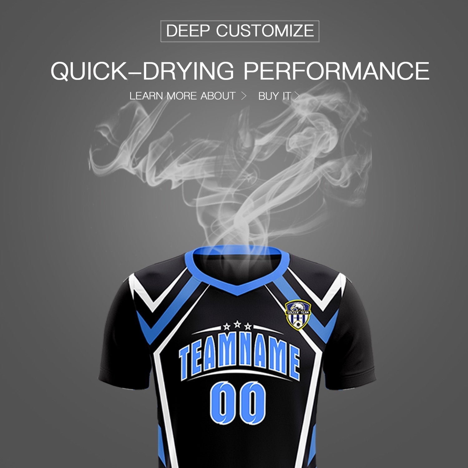 Custom Black Abstract Breathable Soccer Tops/Sets Jersey