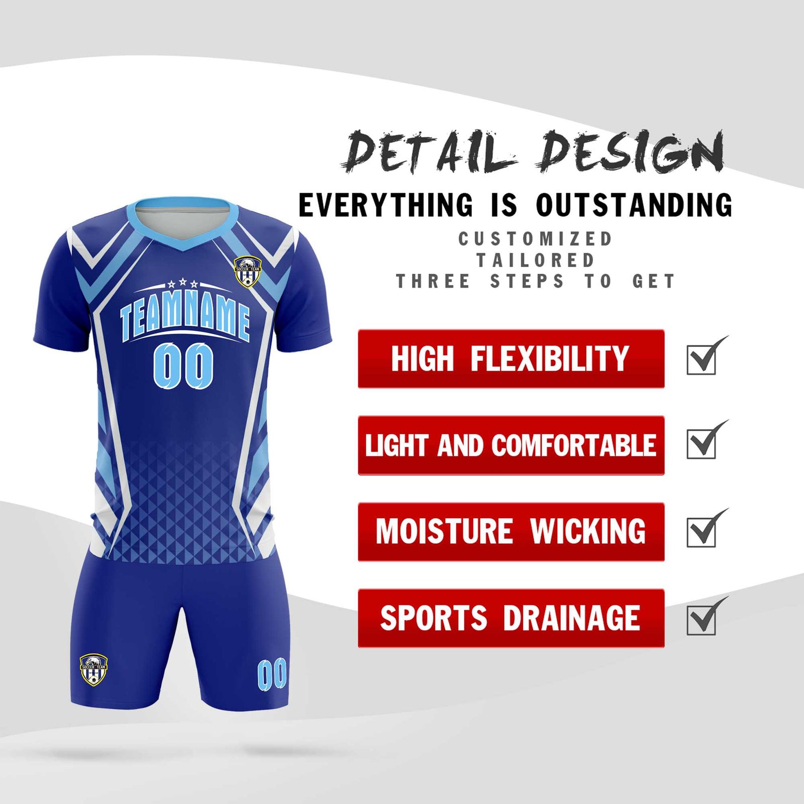Custom Royal Abstract Breathable Soccer Tops/Sets Jersey