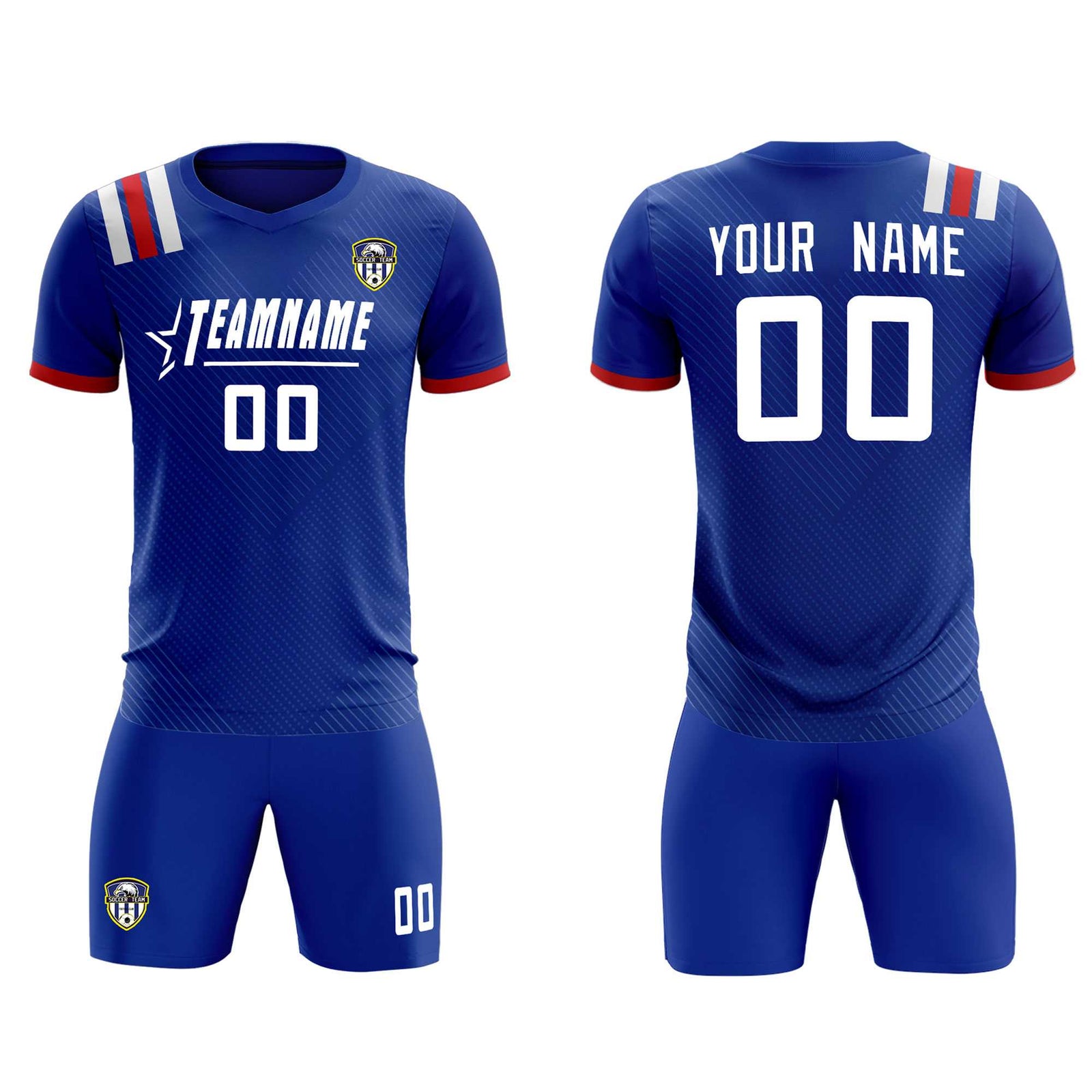 Custom Royal Striped Sportswear Soccer Tops/Sets Jersey For Adults