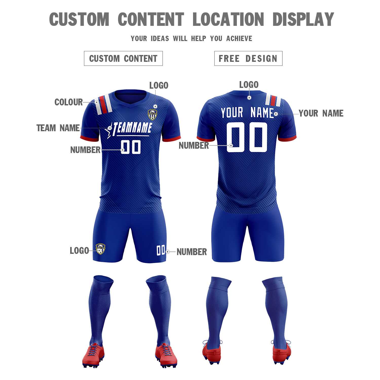 Custom Royal Striped Sportswear Soccer Tops/Sets Jersey For Adults