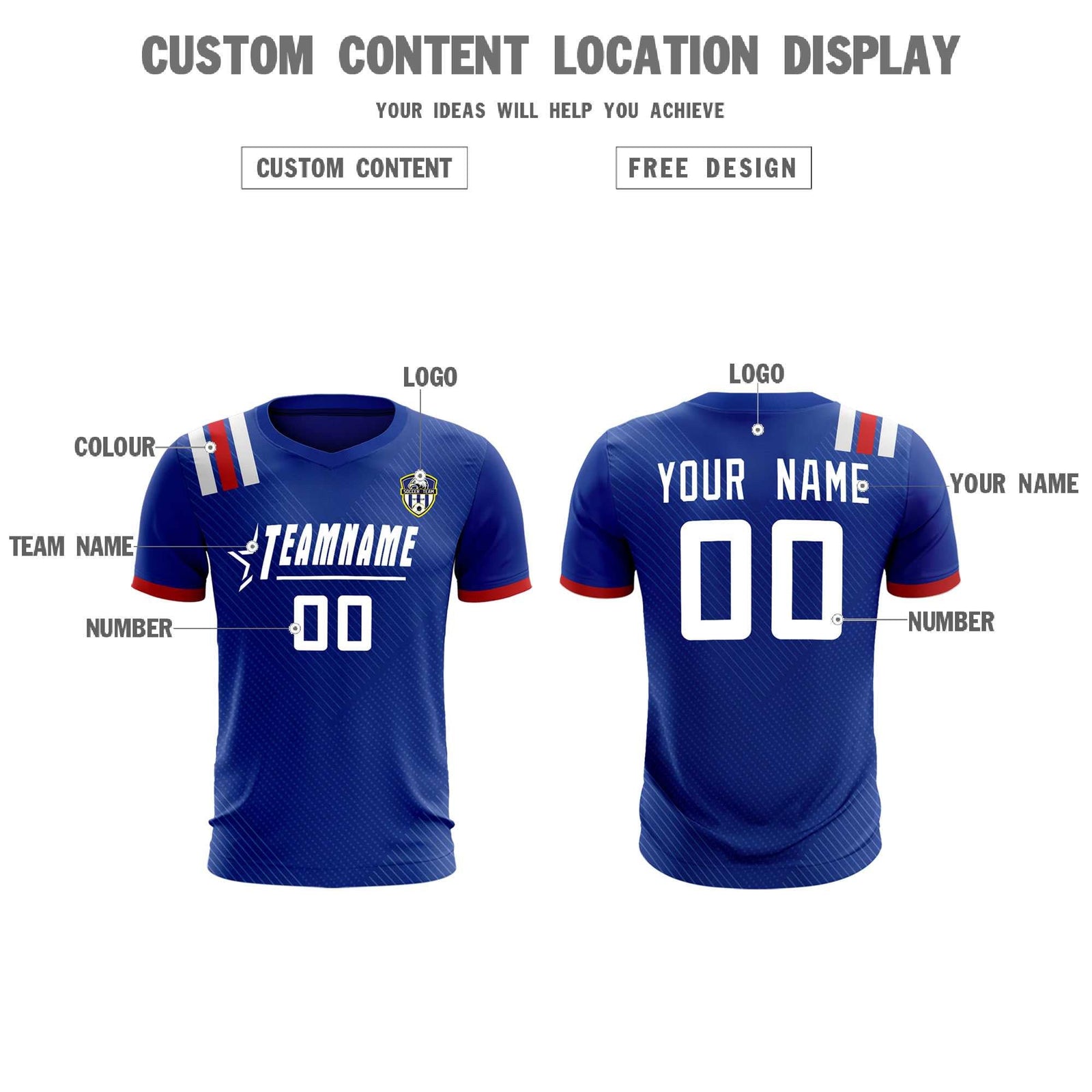 Custom Royal Striped Sportswear Soccer Tops/Sets Jersey For Adults