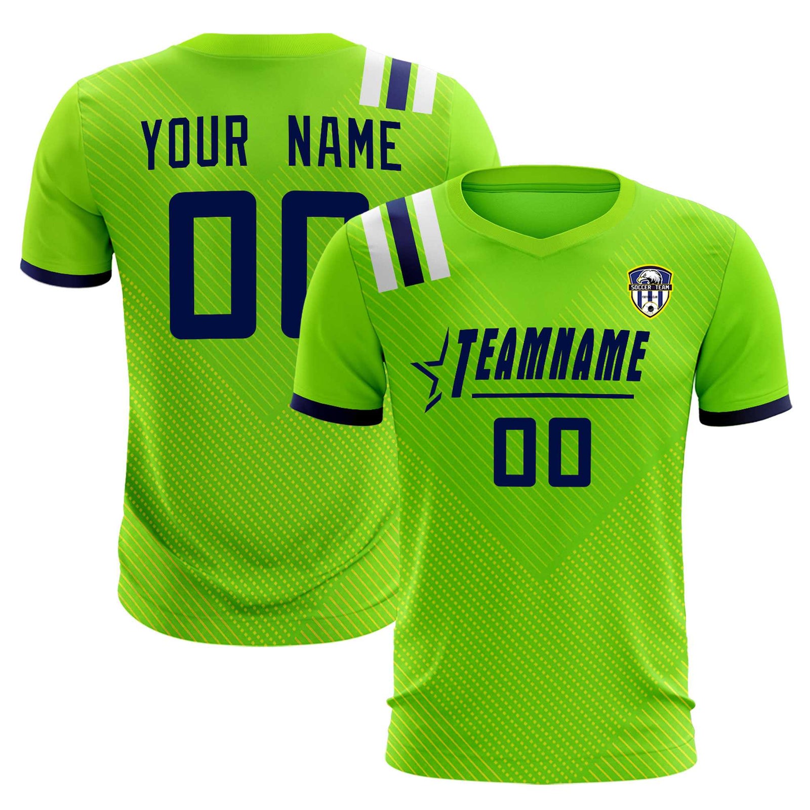 Custom Neon Green Striped Sportswear Soccer Tops/Sets Jersey For Adults