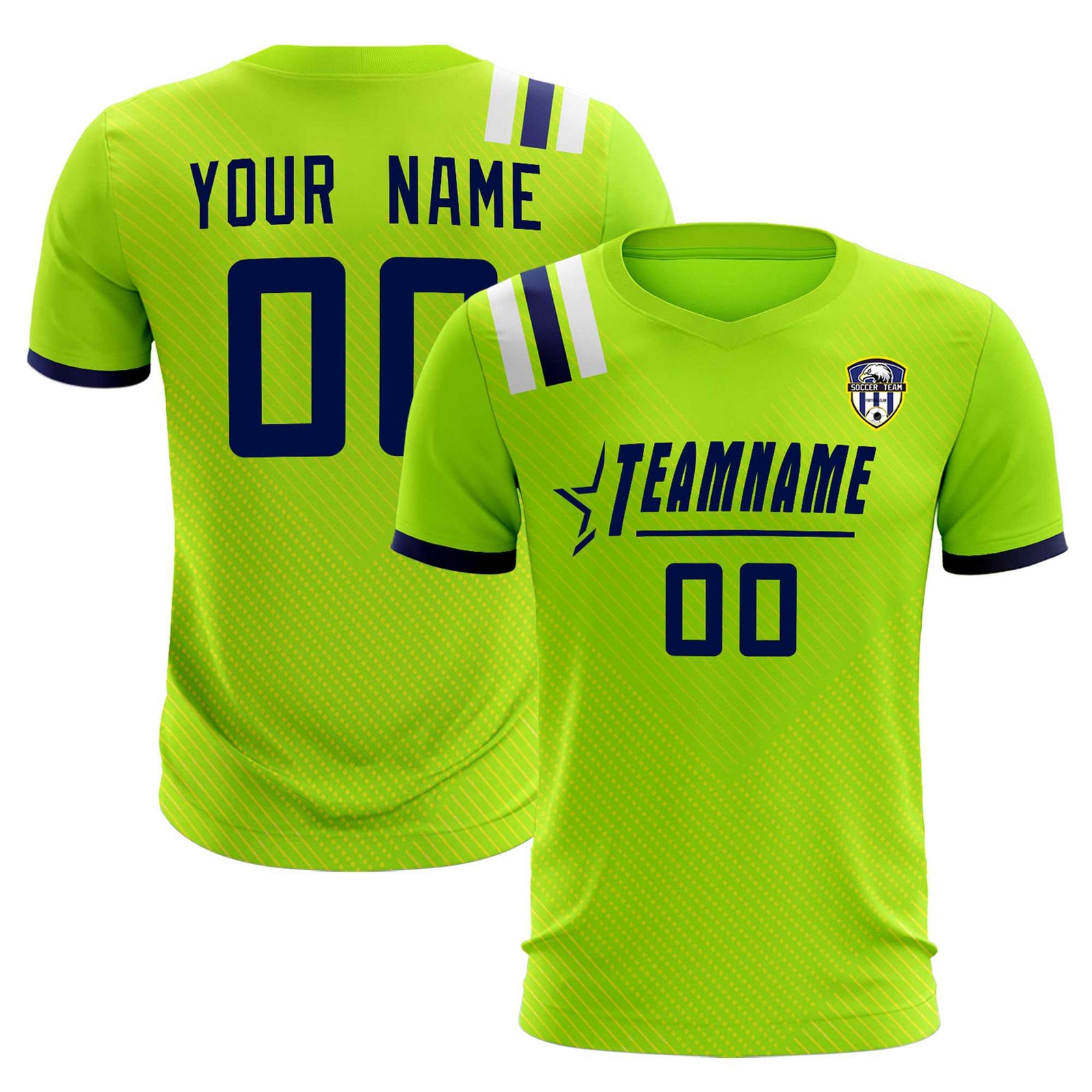 Custom Neon Green Striped Sportswear Soccer Tops/Sets Jersey For Adults