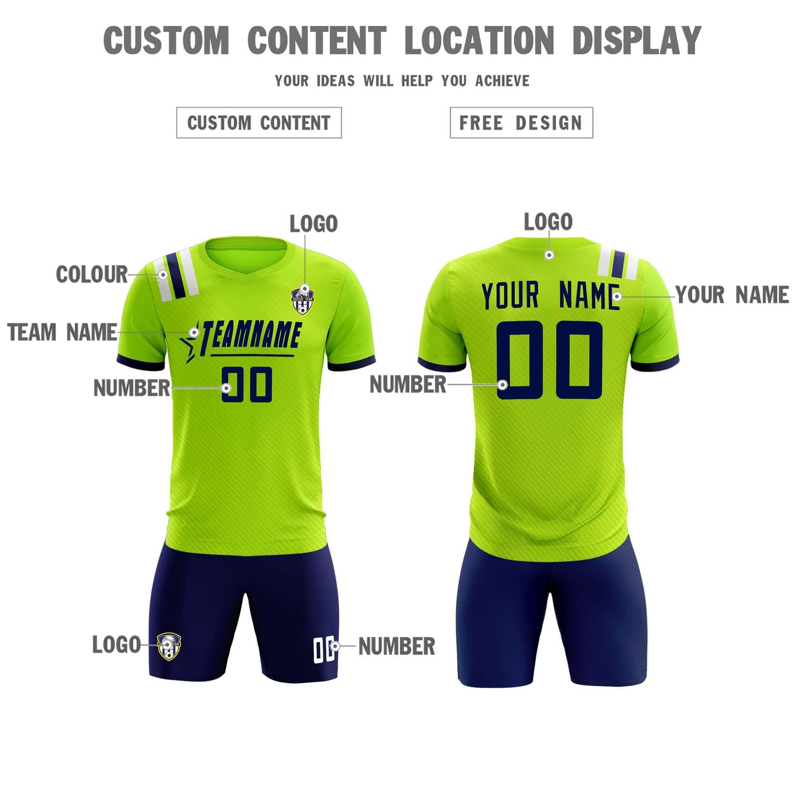 Custom Neon Green Striped Sportswear Soccer Tops/Sets Jersey For Adults