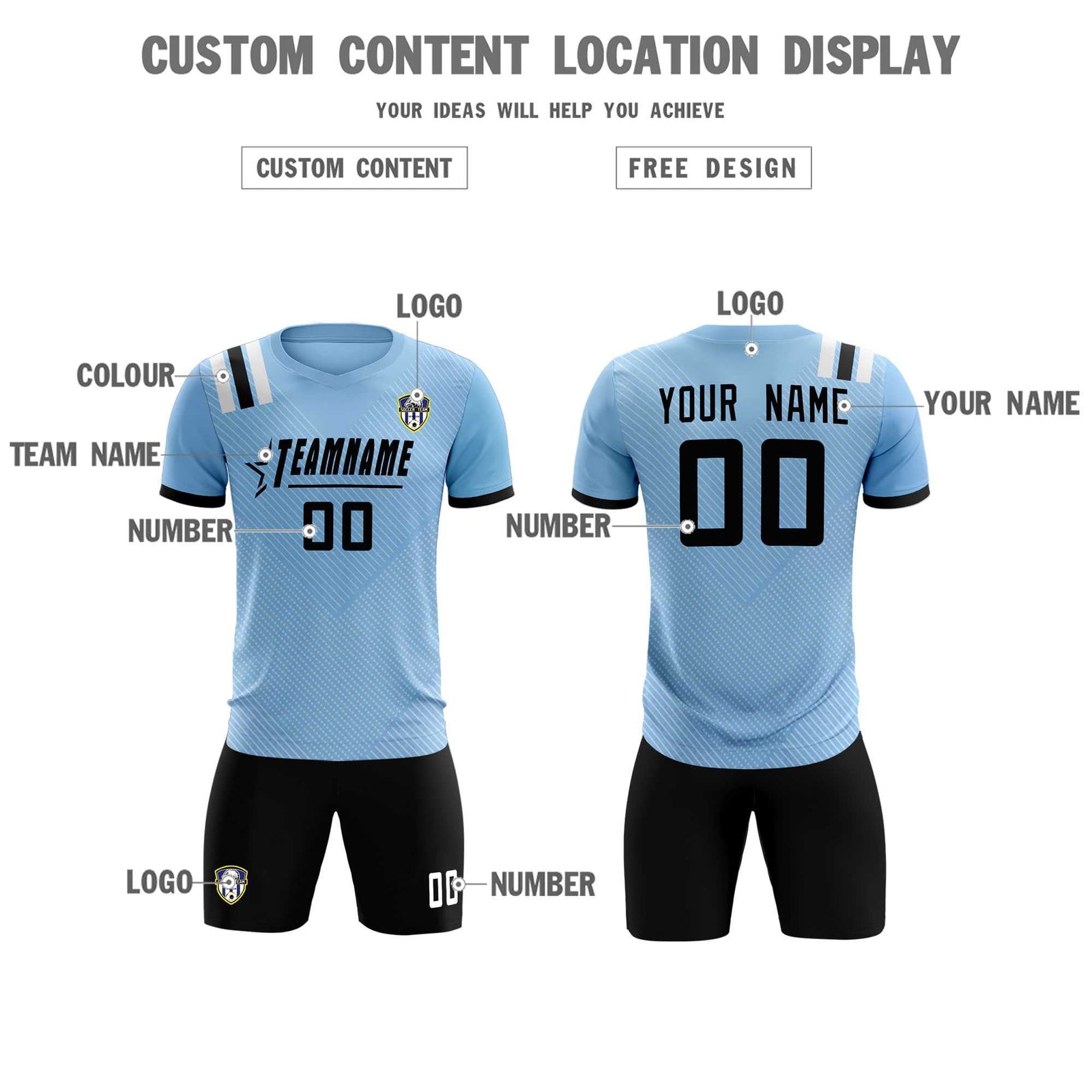 Custom Light Blue Striped Sportswear Soccer Tops/Sets Jersey For Adults