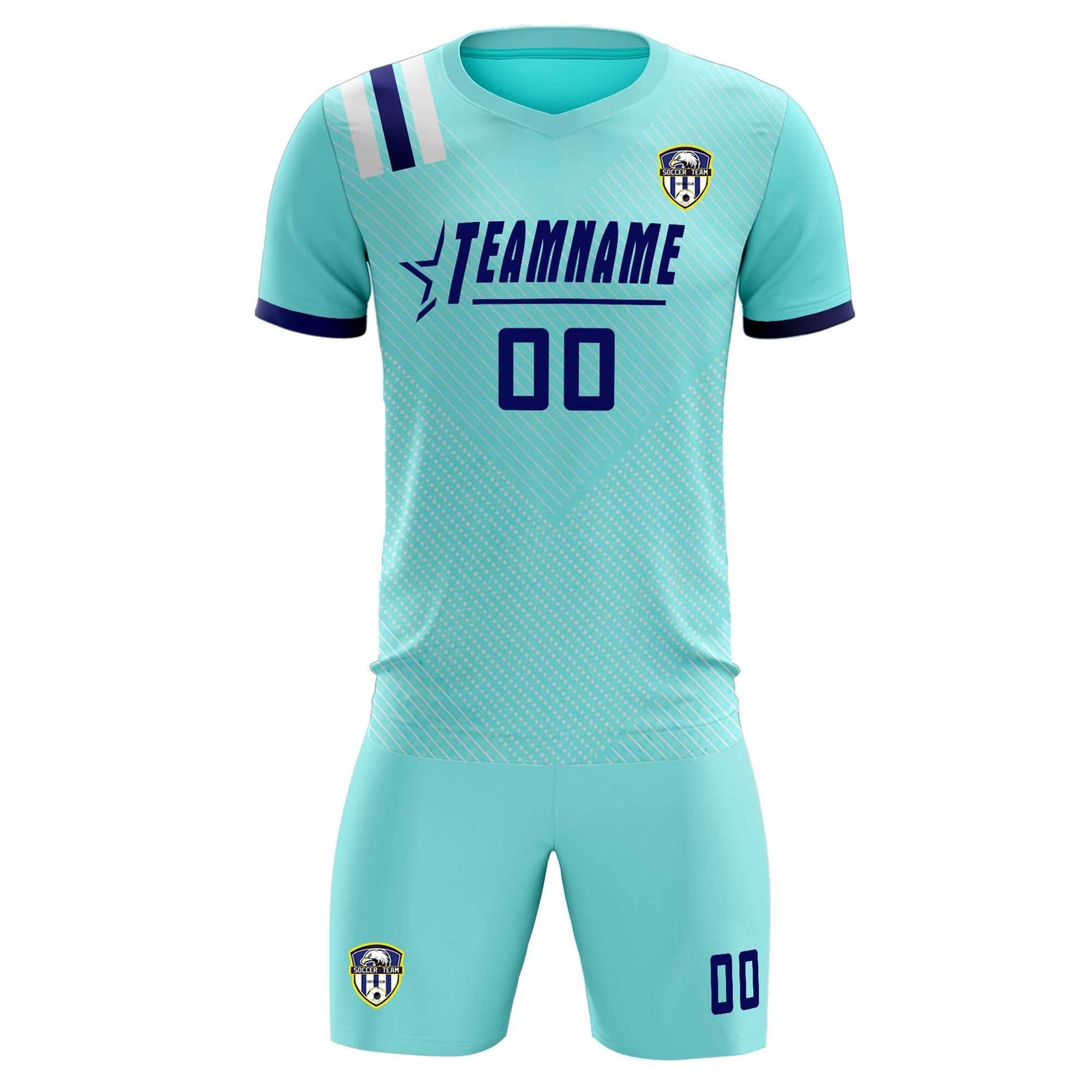 Custom Sky Blue Striped Sportswear Soccer Tops/Sets Jersey For Adults
